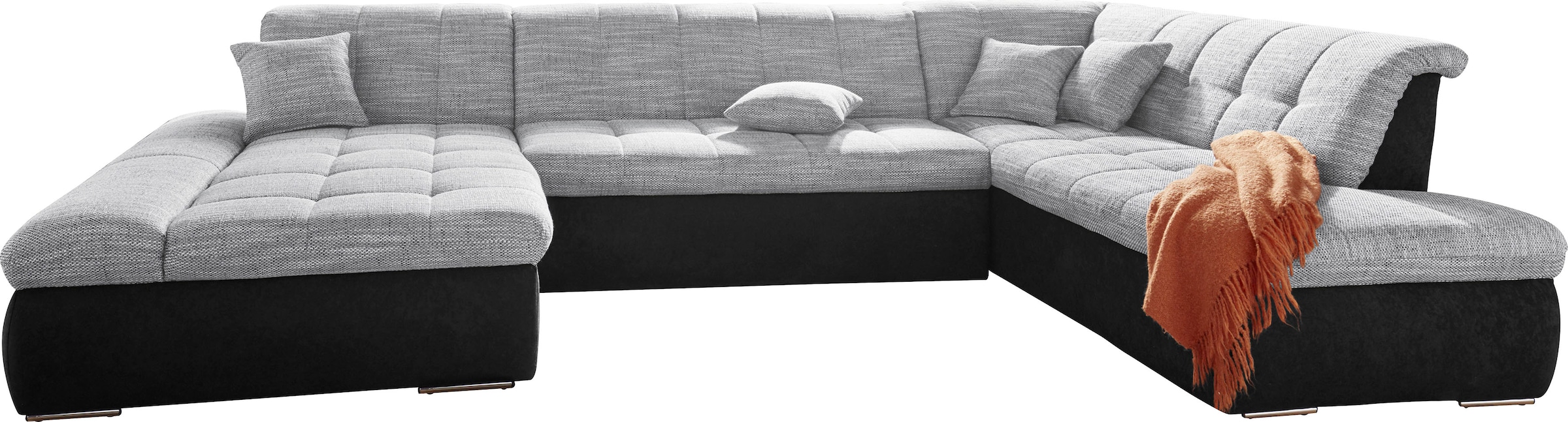 DOMO collection Wohnlandschaft »PB Moric wahlweise mit Bettfunktion und Armteilverstellung  U-Form«, XXL-Format B/T/H: 353/216/80 cm, feine Steppung, incl. Zierkissen