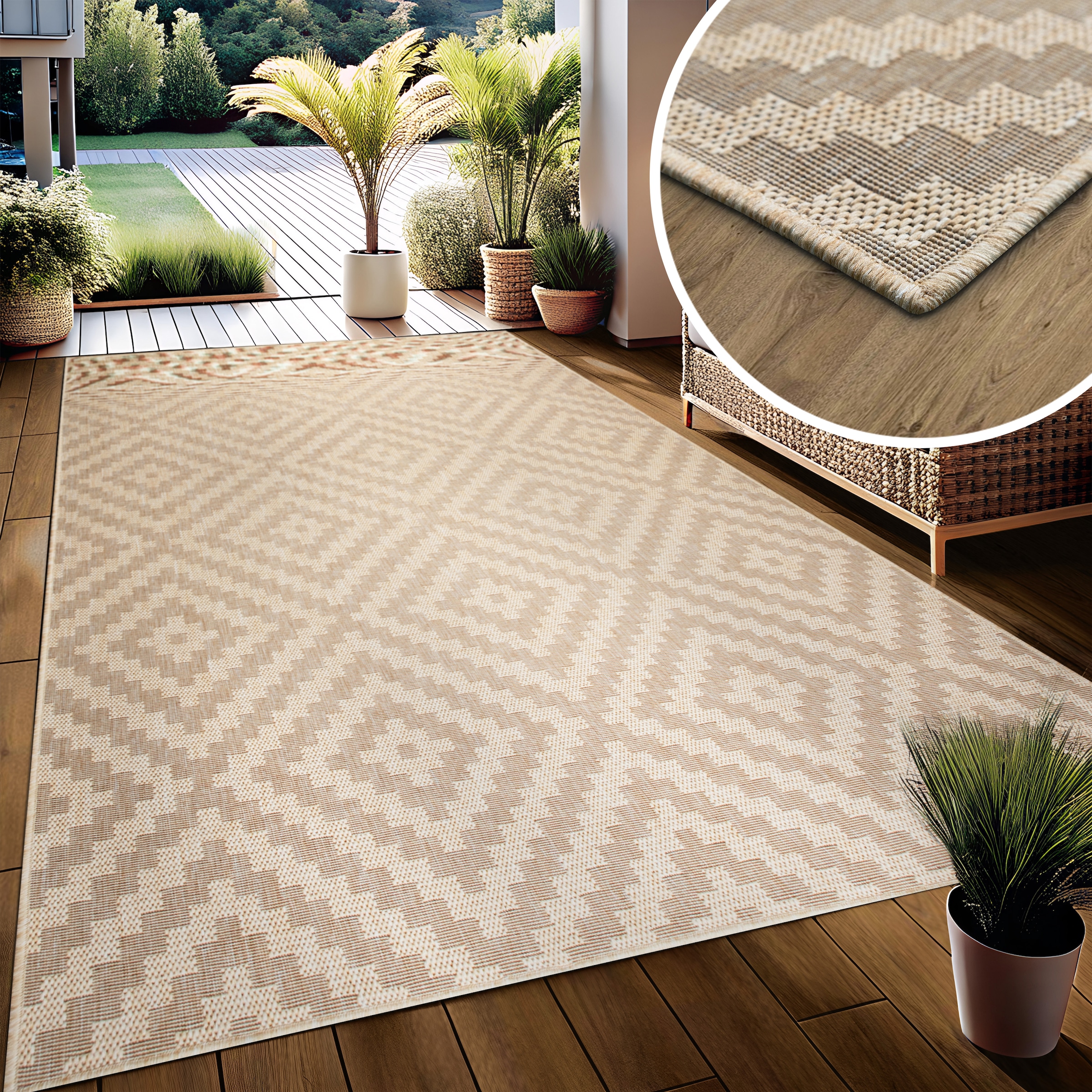 OTTO home Teppich »Cordoba auch als Läufer erhältlich« rechteckig 3 mm Höhe In- und Outdoor geeignet, Sisal-Optik, Wetterfest & UV-beständig, Boho