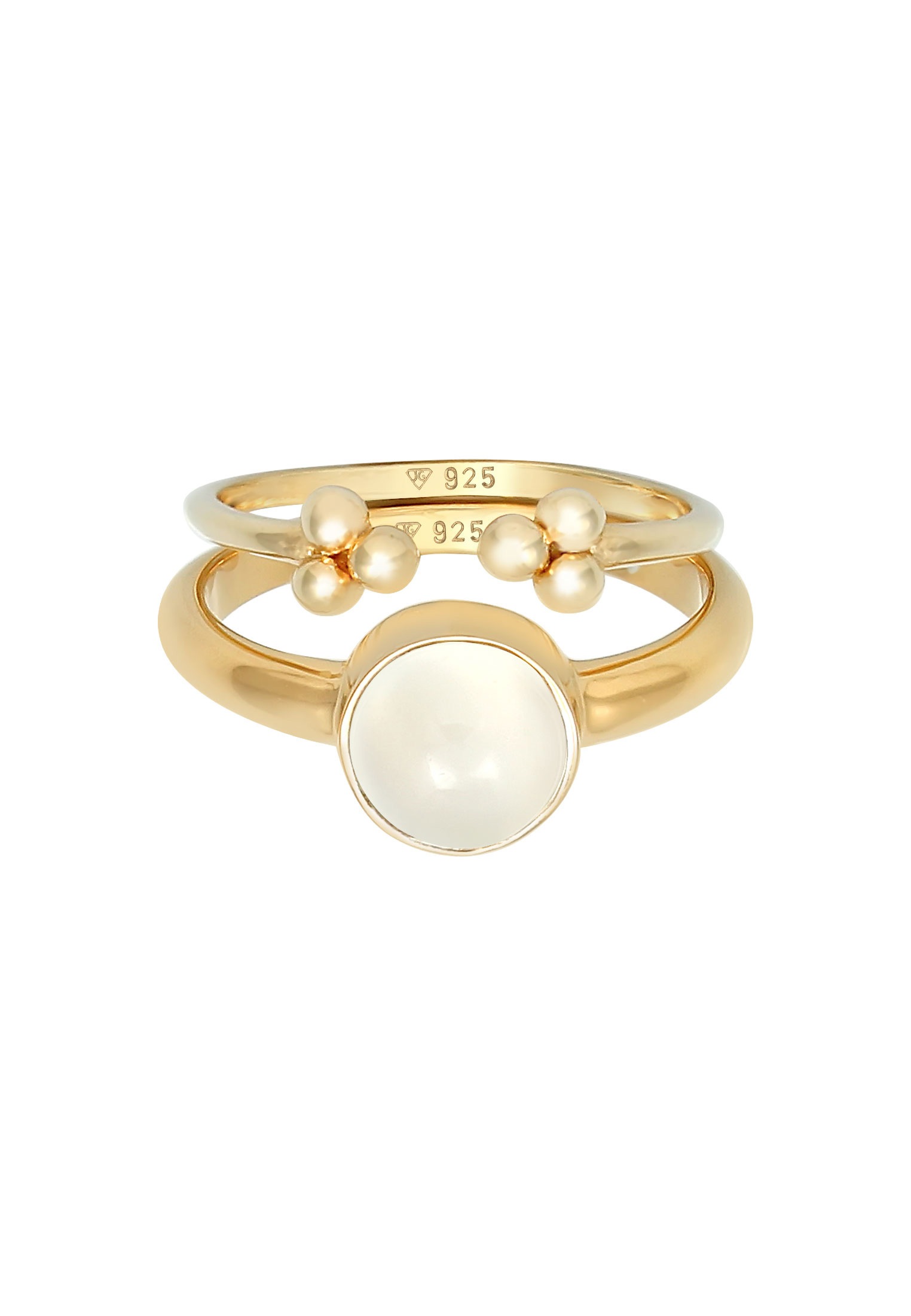 Elli Premium Ring-Set »Ring Mondstein Rund Kugel 2er Set 925 Silber«