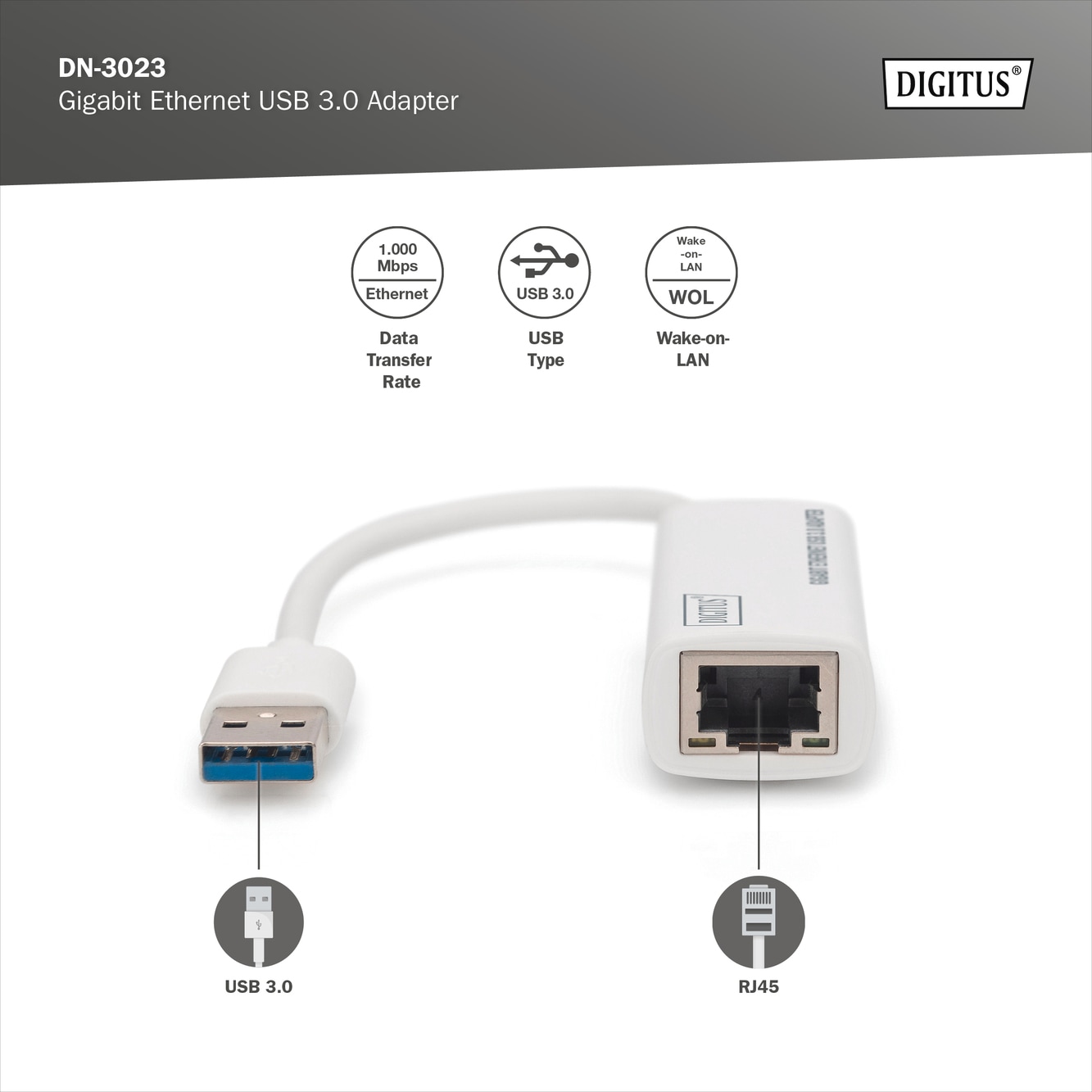 Digitus Netzwerk-Adapter »Gigabit Ethernet USB-3.0-Adapter«, 15 cm