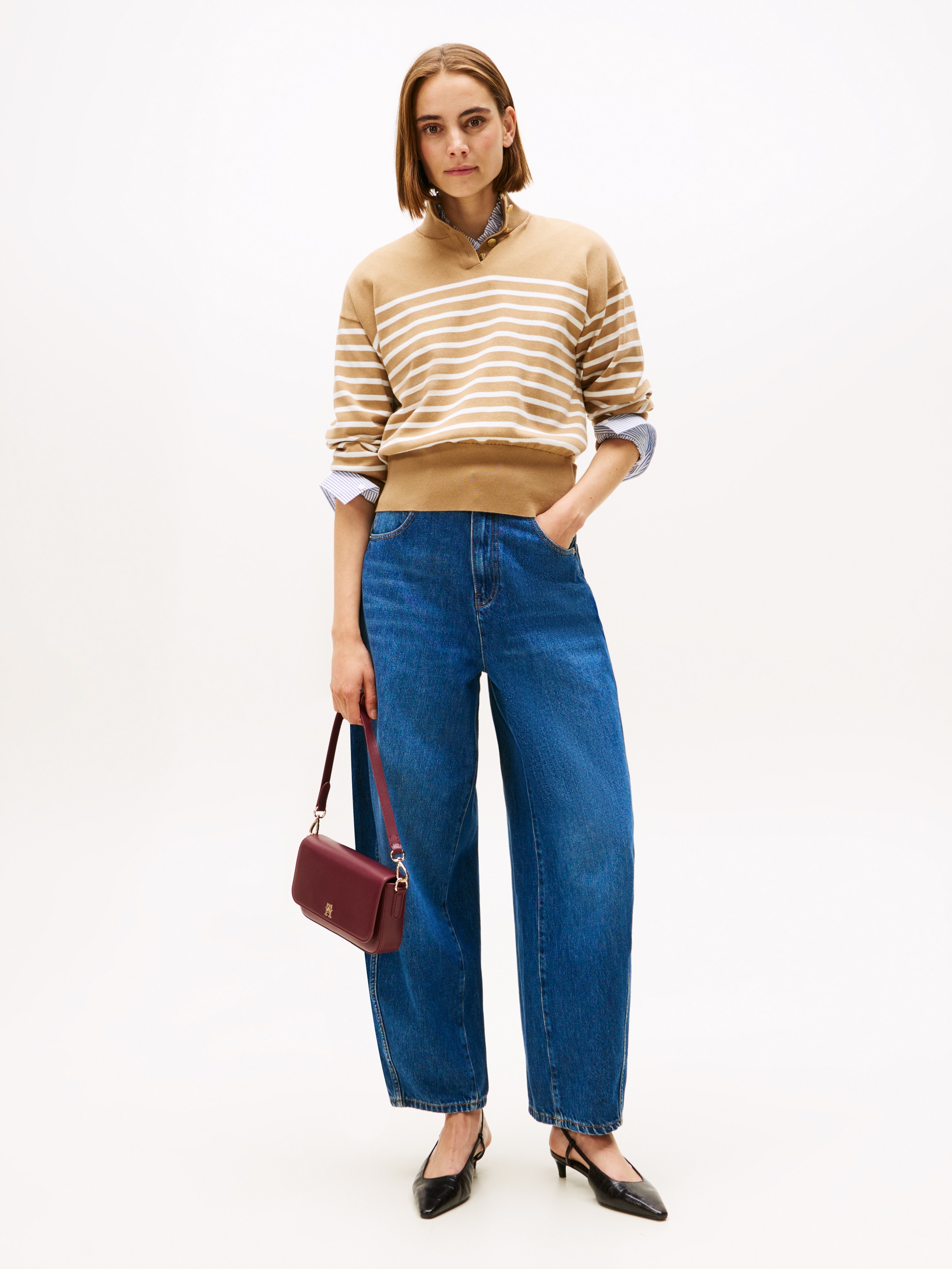 Tommy Hilfiger Strickpullover »CO JERSEY GOLD BTN MOCK-NK SWT« mit goldfarbenen Knöpfen