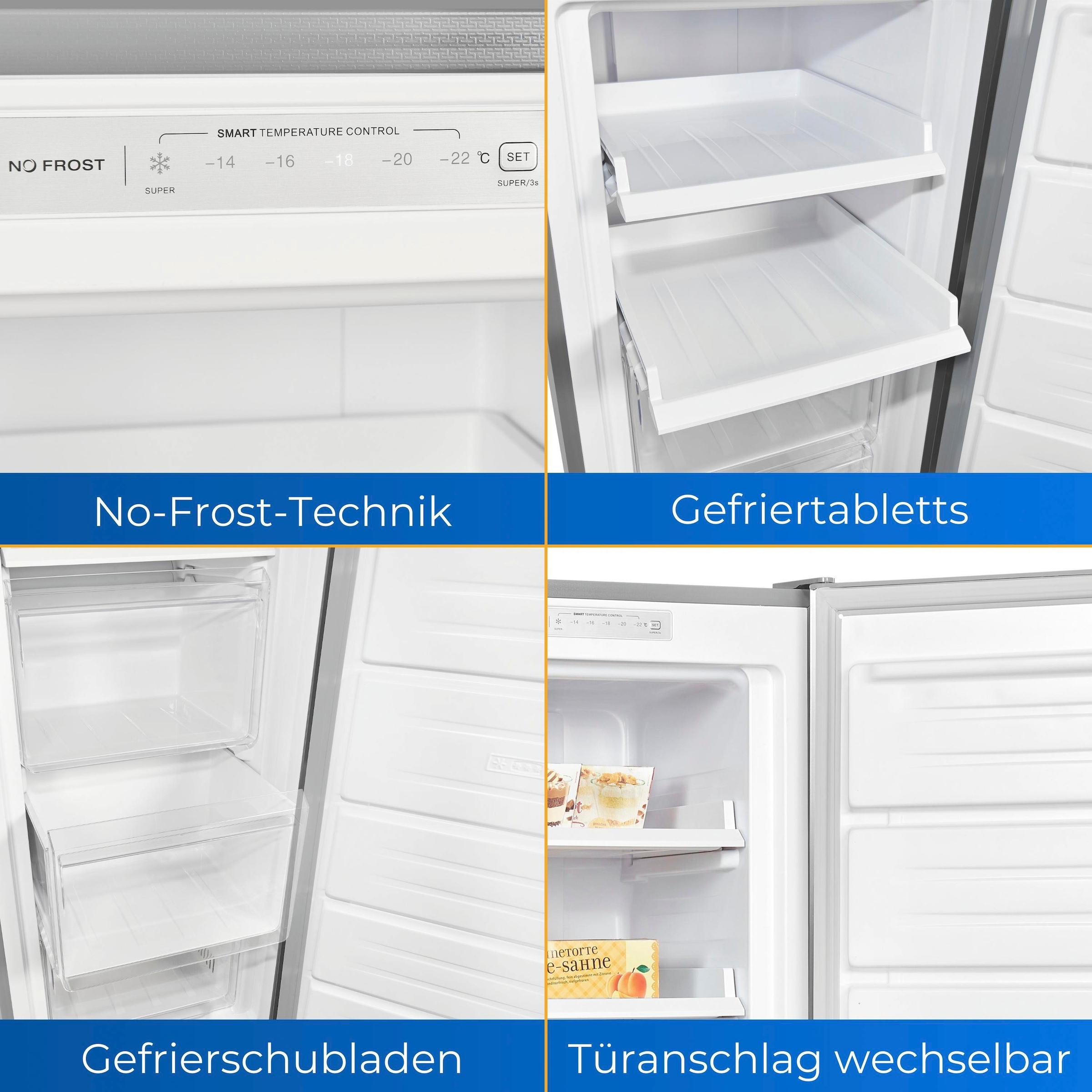 exquisit Gefrierschrank »GS231-NF-H-040Cinoxlook«, 143 cm hoch, 54 cm breit, NoFrost, 161 Liter Nutzinhalt