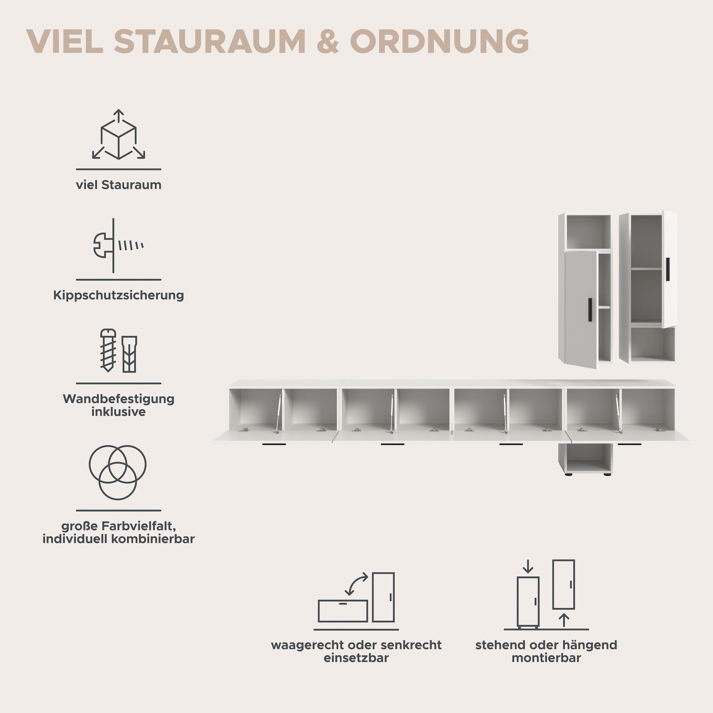 Home affaire Schrank-Set »ENESTE, 9-teilig, in verschiedenen Farben, individuell kombinierbar« verschiedenste Kombinationmöglichkeiten, stehend oder hängend, 3 Stk. tlg.