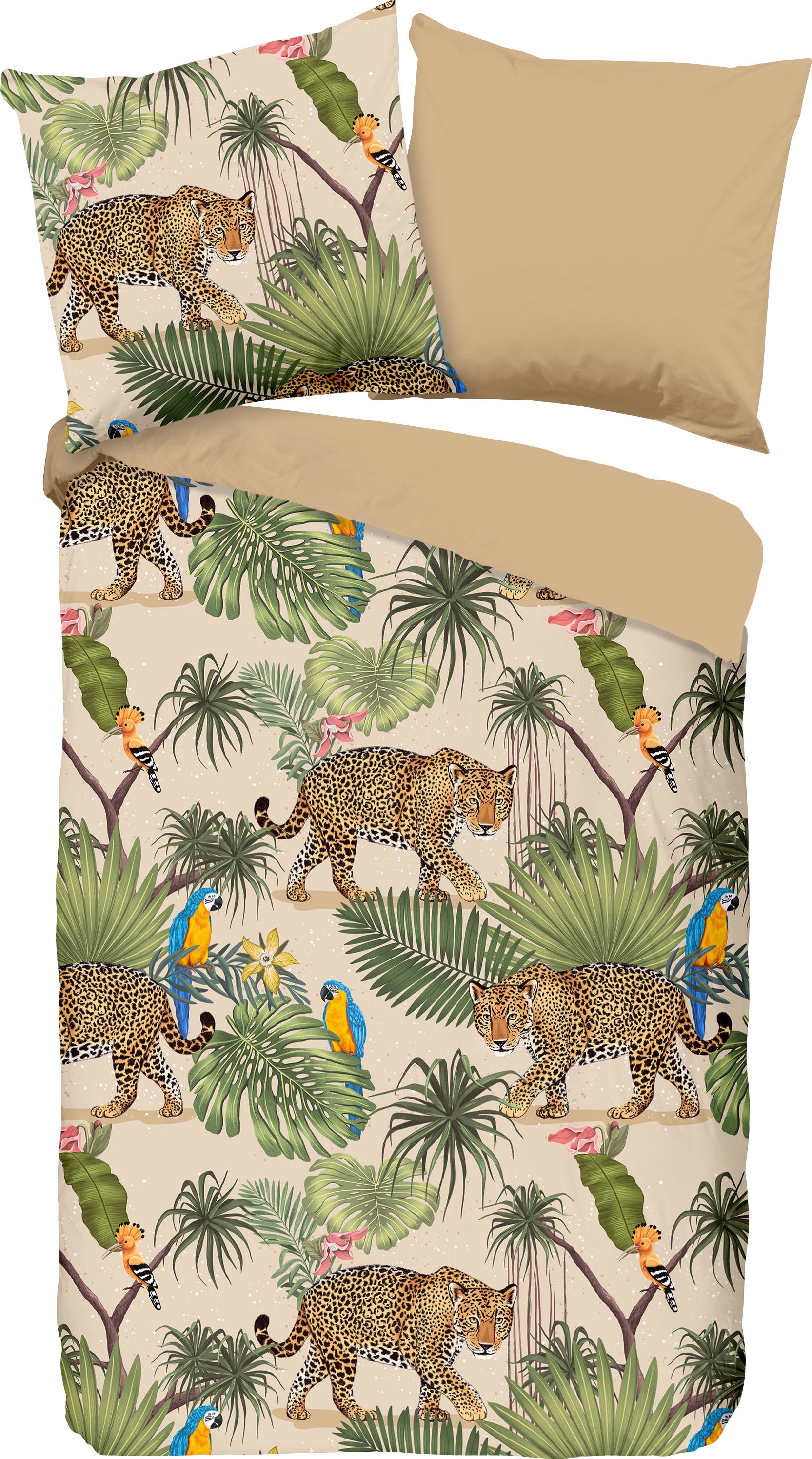 good morning Wendebettwäsche »Tropical«, Baumwolle, Renforcé, 135x200, Reißverschluss, Wendeoptik, Leopard Sand