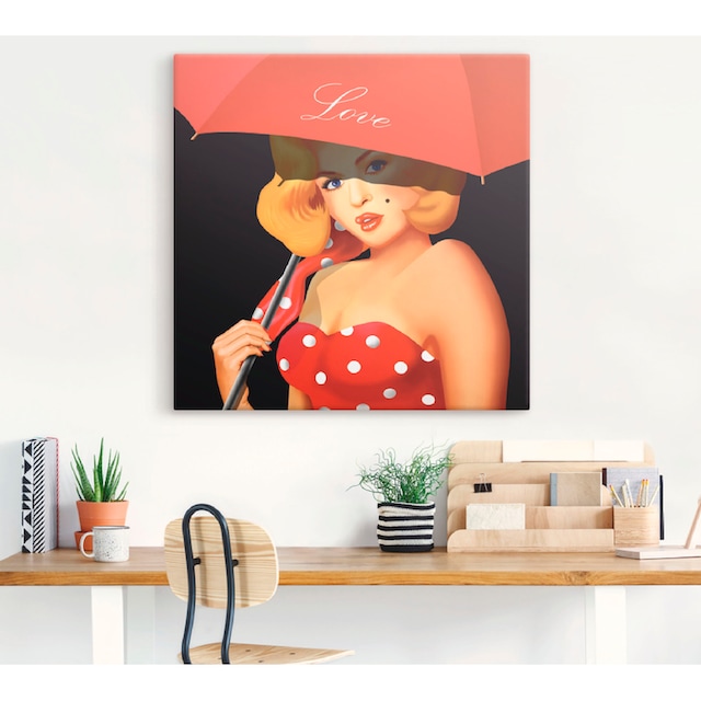 Artland Wandbild »Pin-Up Girl unter rotem Regenschirm«, Frau, (1 St.), als  Alubild, Leinwandbild, Wandaufkleber oder Poster in versch. Größen auf  Raten kaufen