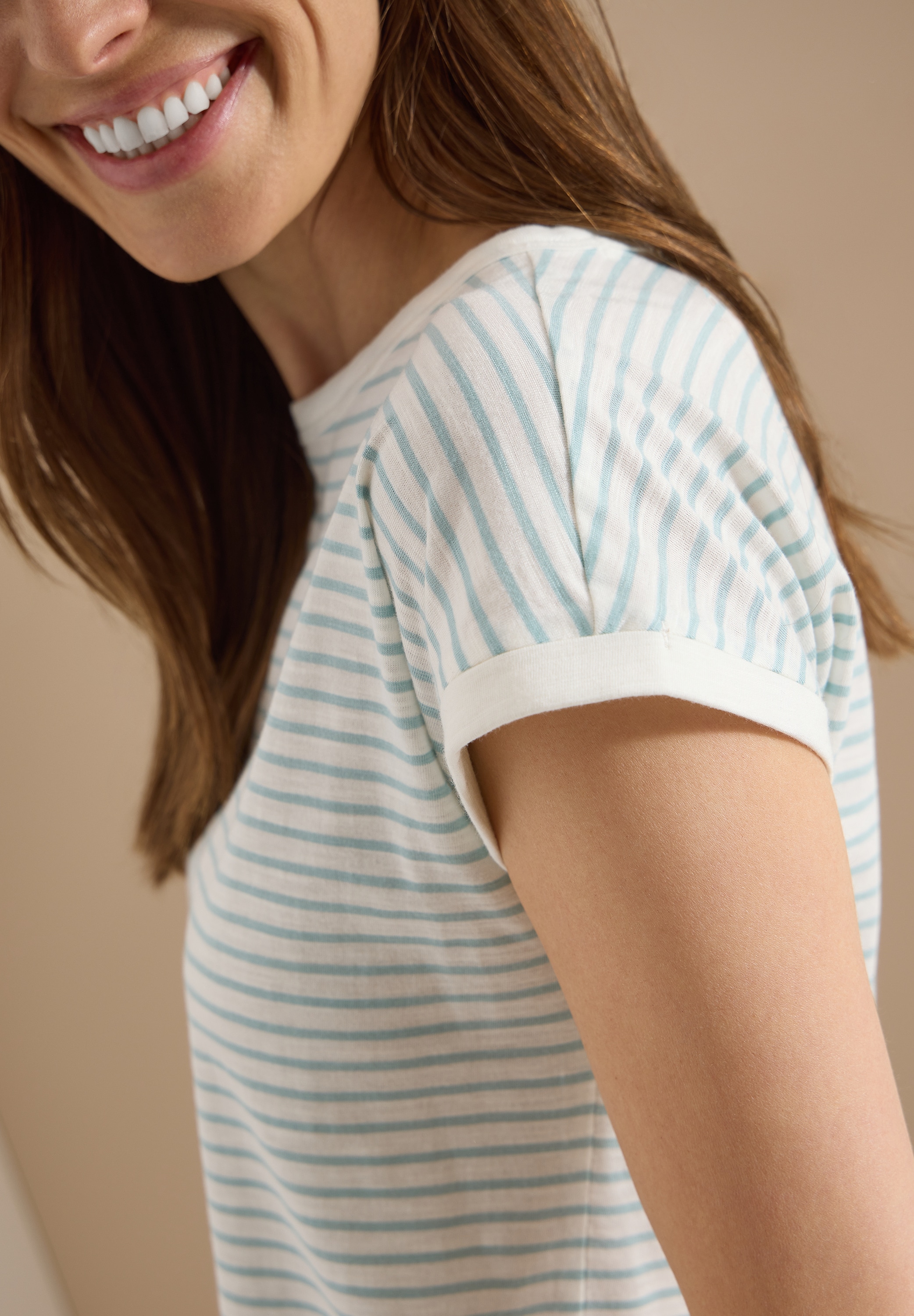 Cecil T-Shirt lässiger Streifenlook, Rundhals, softer Materialmix