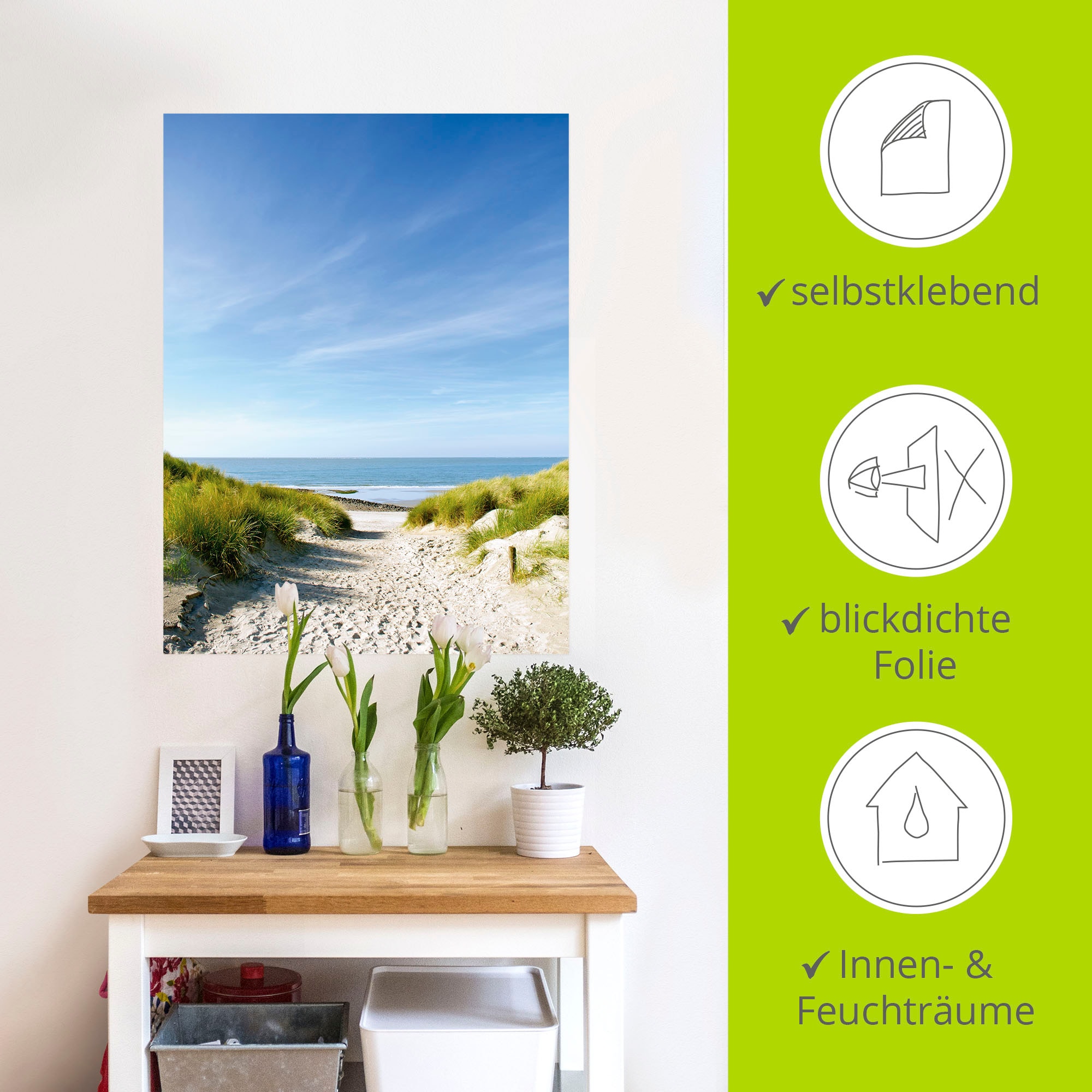 Artland Wandbild »Strand mit Sanddünen und Weg zur See«, Strand, (1 St.), als Alubild, Outdoorbild, Leinwandbild, Poster, Wandaufkleber