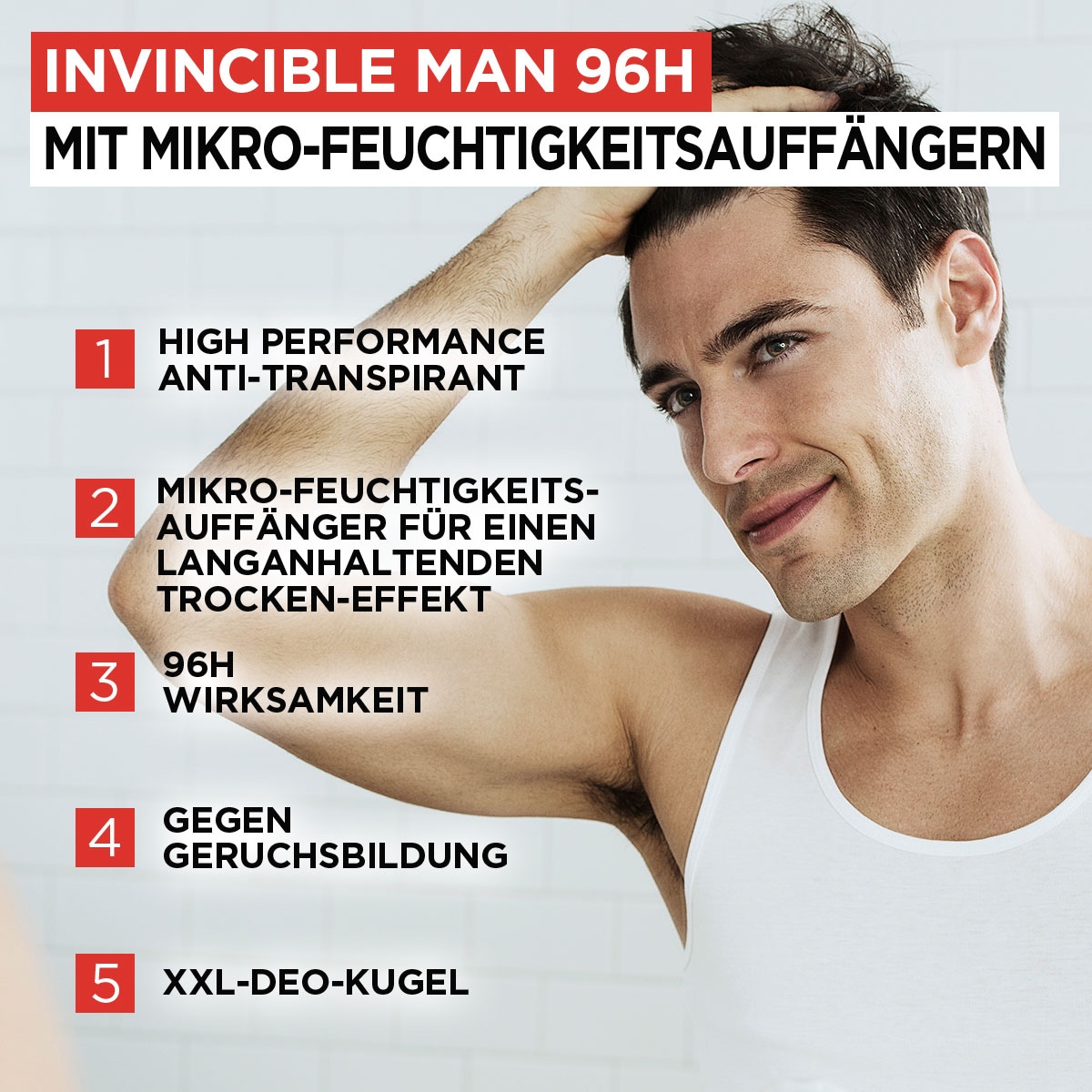 L'ORÉAL PARIS MEN EXPERT Deo-Roller »Invicible 96h«, (Packung, 6 tlg.), mit hoher Zuverlässigkeit