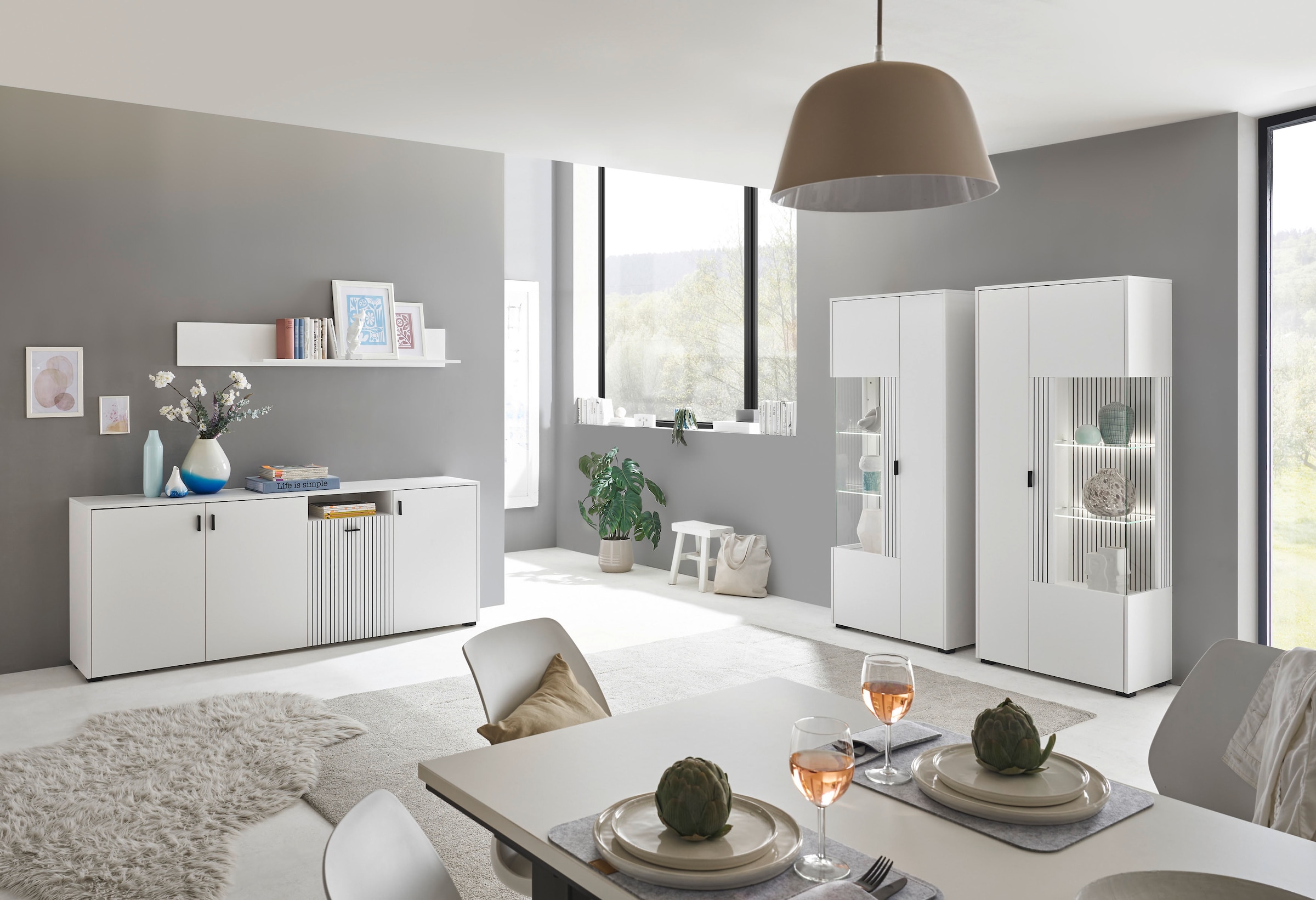 Home affaire Vitrine »Hudson, Stauraumvitrine« in moderner Trendfarbe, Griffe aus Metall (Schwarz), Höhe 180 cm