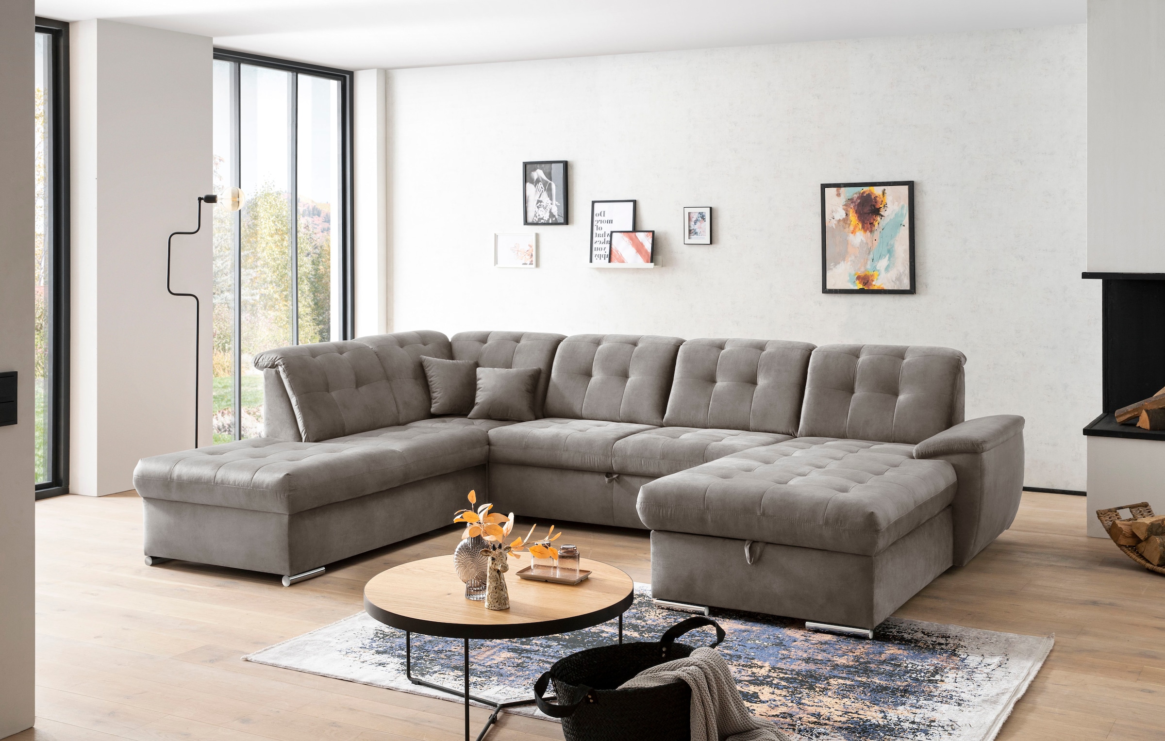 exxpo - sofa fashion Wohnlandschaft »Durango, aufwendige Sitz- und Rückenverarbeitung, bequem, U-Form«, inkl. Kopfteilverstellung, wahlweise mit Bettfunktion und Bettkasten