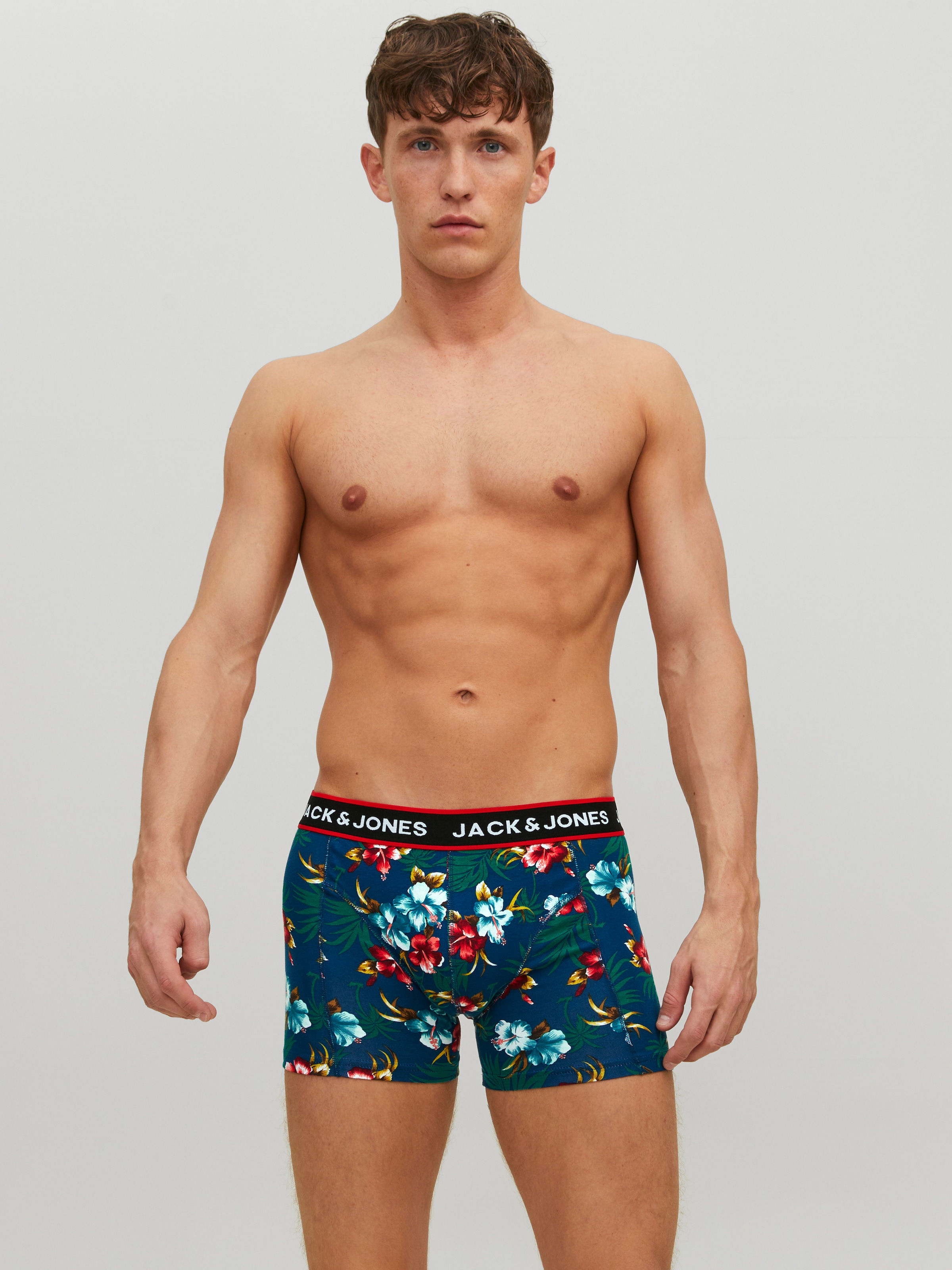 Jack & Jones Trunk »JACFLOWER mit Blumenprint und elastischem Bund«, 3 Stk. bedruckt, modisch, eng anliegend, Baumwollmischung, Bündchen
