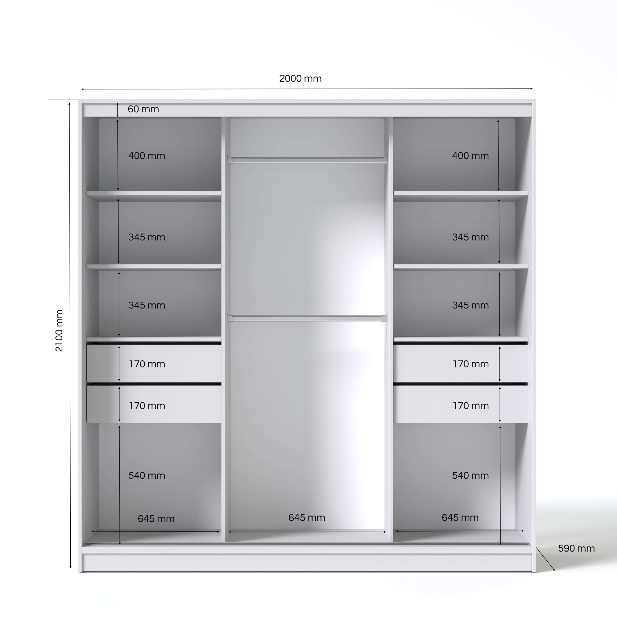 OTTO home Kleiderschrank »JORELLA,  Schwebetürenschrank, Stil trifft Qualität und Funktion« H/B/T ca. 210/200/59 cm,  3 Türen, schwarz abgesetzt, viel Stauraum, Spiegel