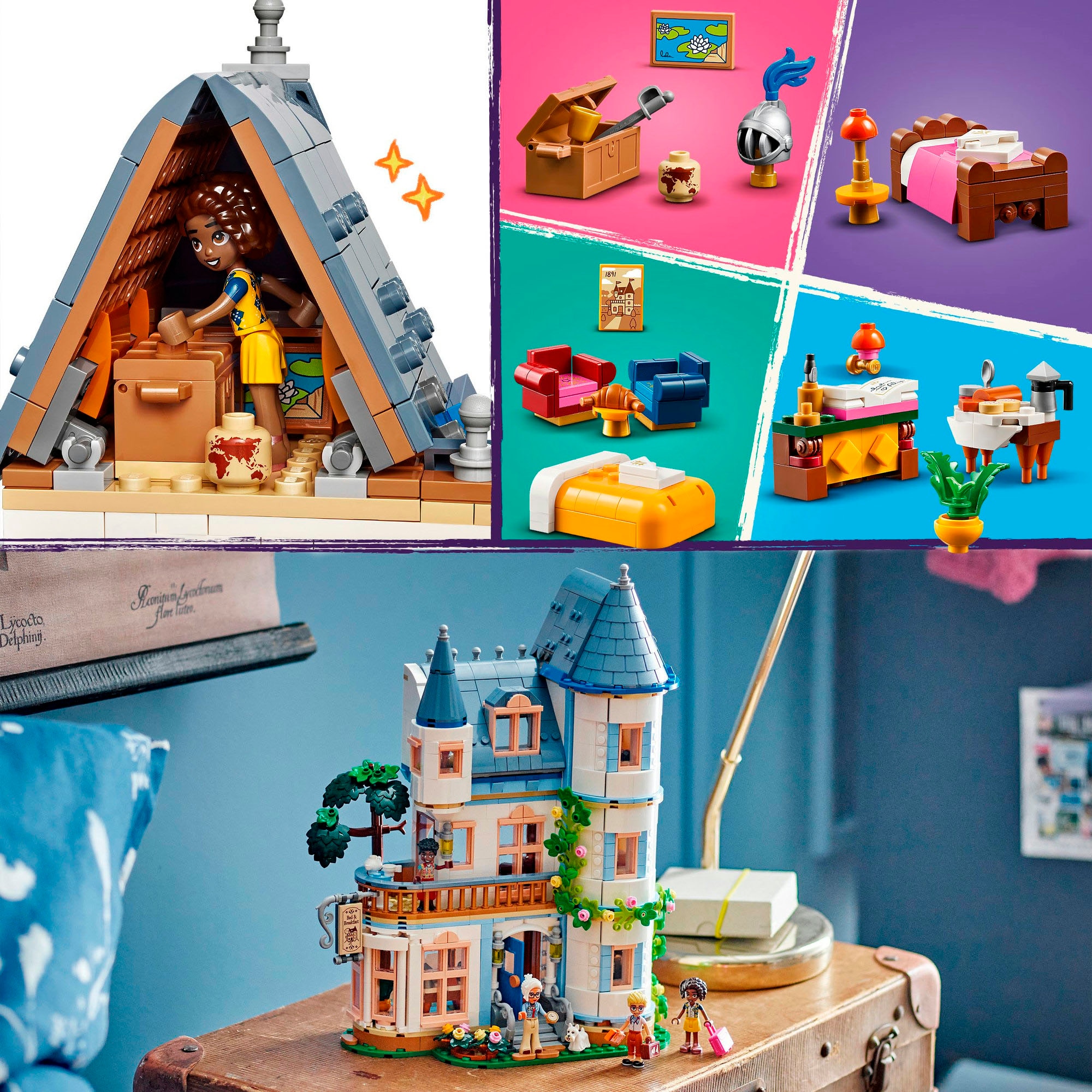 LEGO® Konstruktionsspielsteine »Burg mit Ferienunterkunft (42638), LEGO Friends«, (1311 St.), Made in Europe