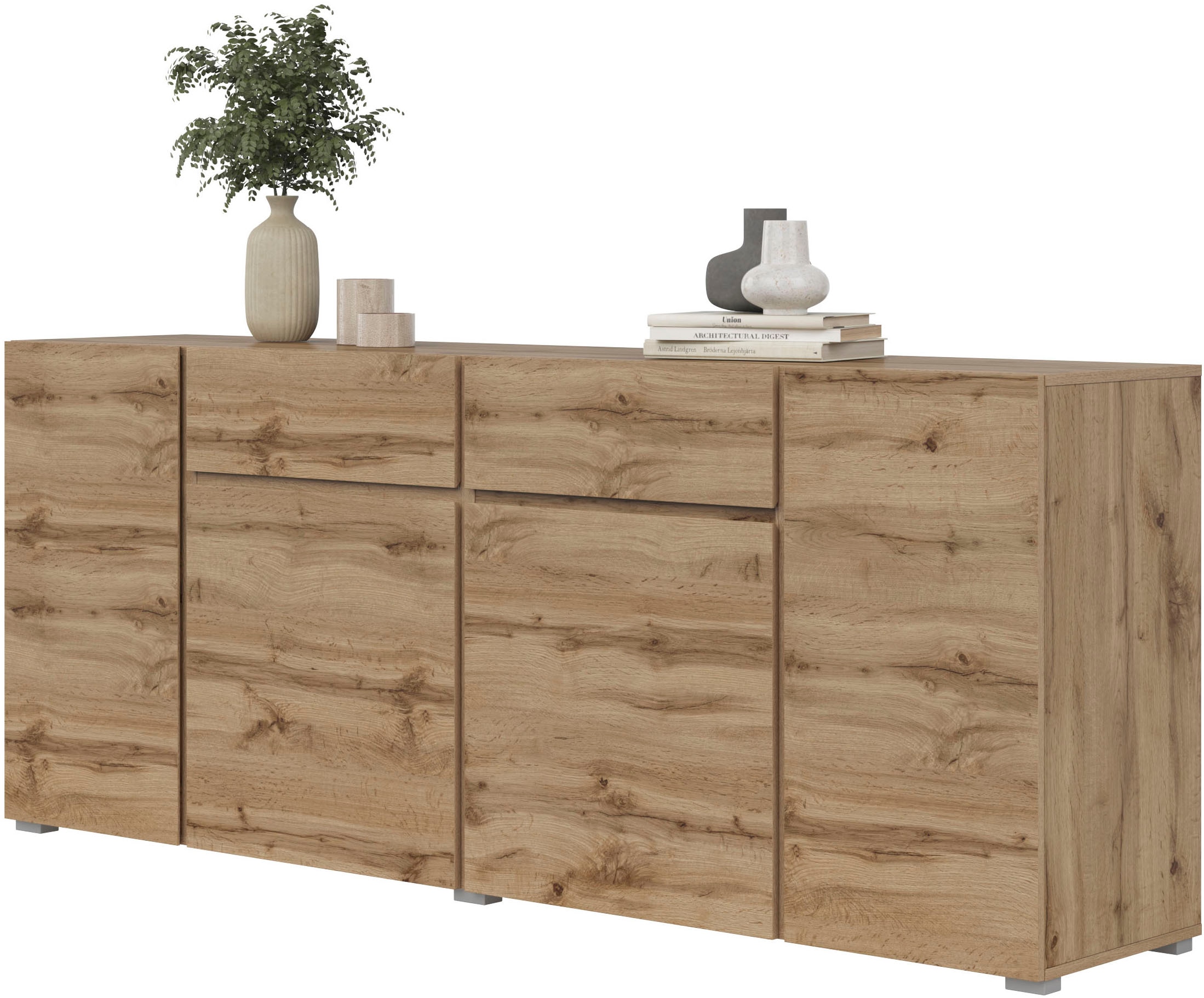 INOSIGN Kombikommode »Asymetric,Breite 195 cm, grifflose Kommode 4 Türen/2 Schubkästen«, Schubladenschrank mit viel Stauraum, Einlegeböden verstellbar