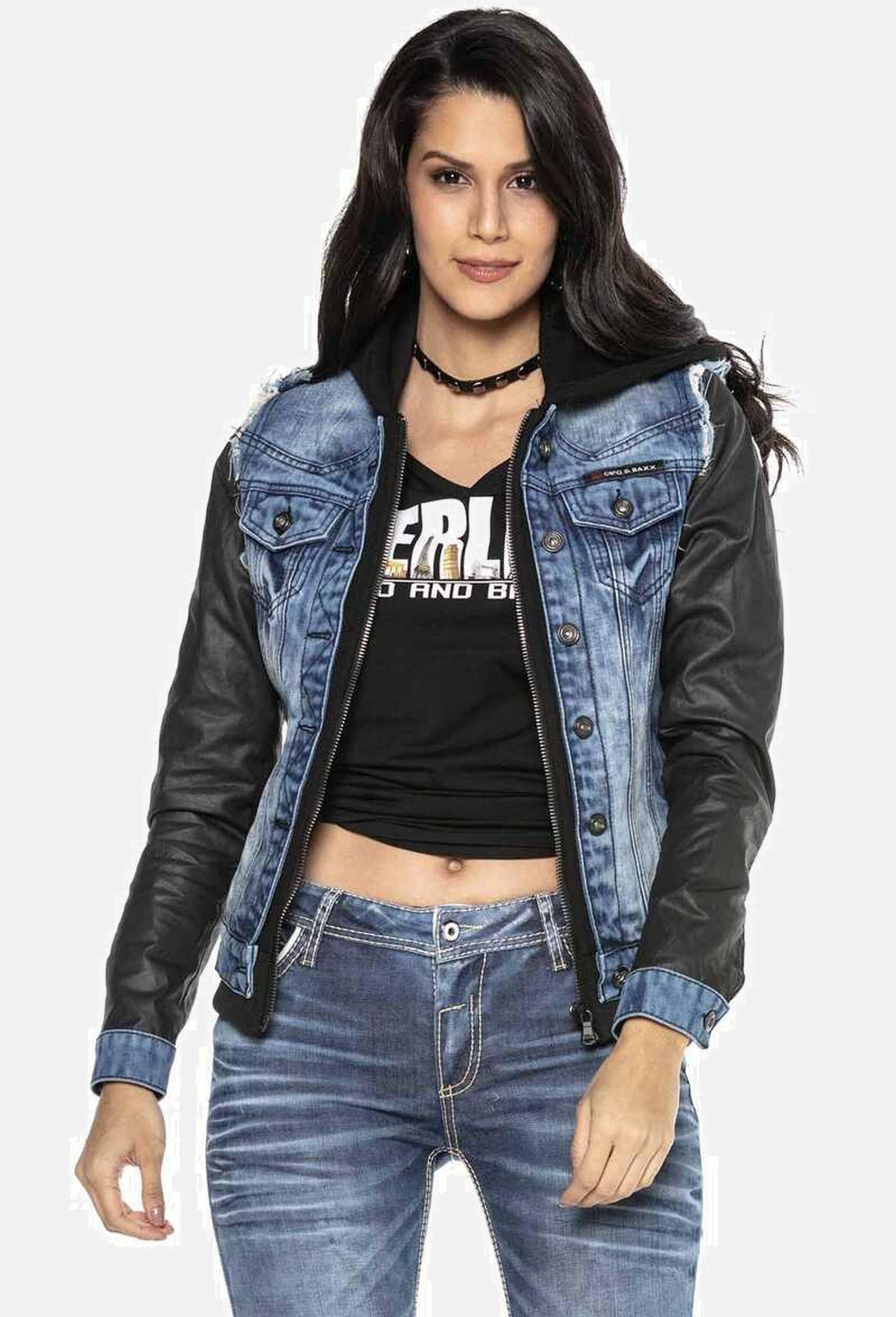 Cipo & Baxx Jeansjacke »Cipo & Baxx Jacke« mit Kapuze Mit durchgehendem Reißverschluss, WJ184