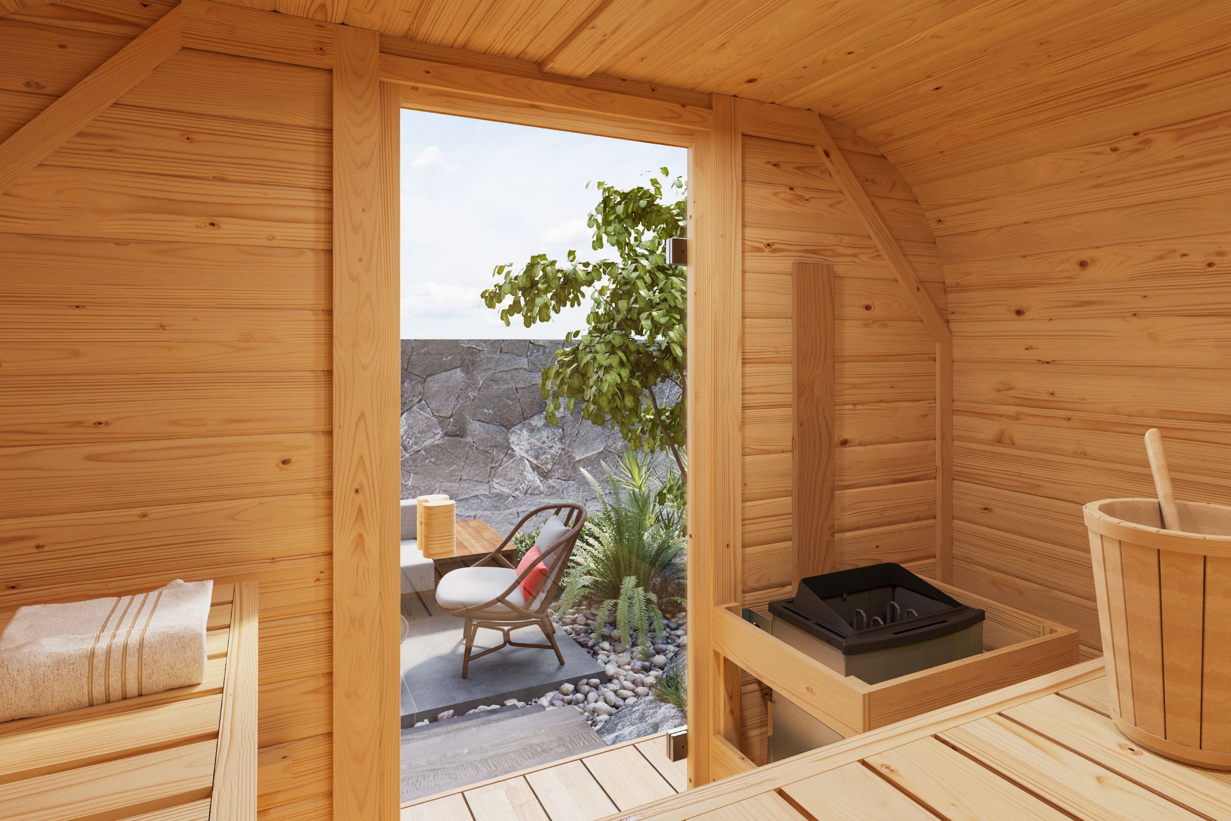 Karibu Fasssauna »"Quadro 1 Plus" naturbelassen« aus hochwertiger nordischer Fichte