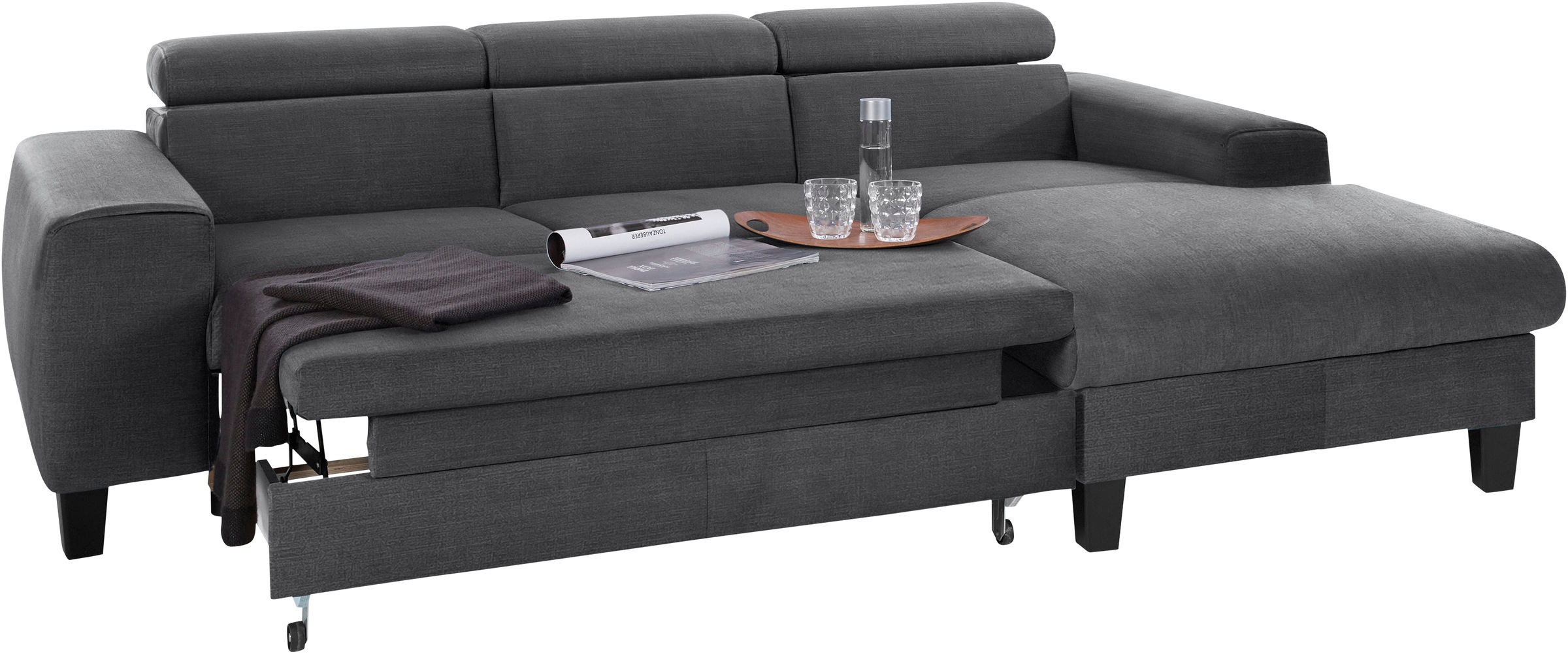 COTTA Ecksofa »Morven L-Form mit Kopfteilverstellung«, wahlweise mit Bettfunktion, Bettkasten & Wireless-Charger