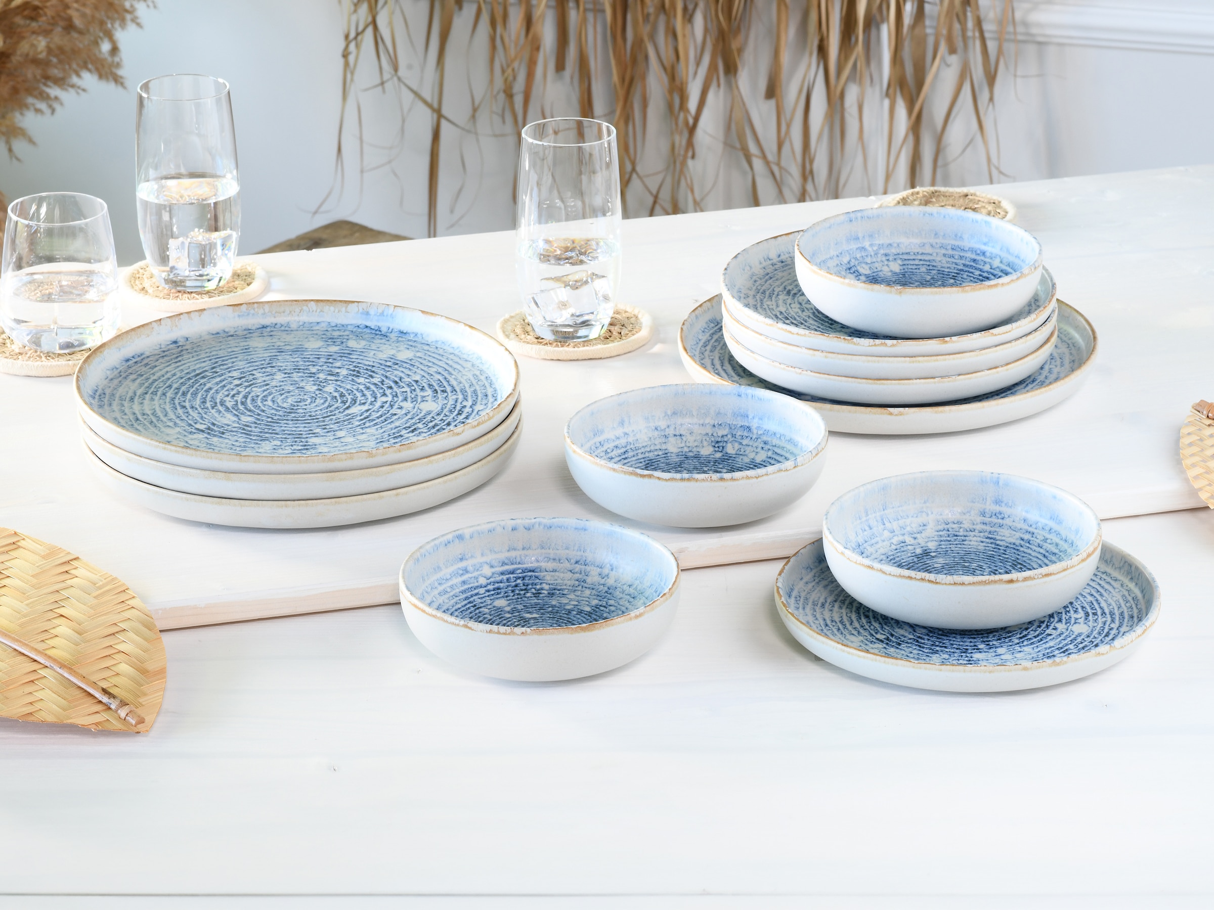 CreaTable Teller-Set »Uno Mykonos, Teller Set 12-tlg« Sommerlich, Vintage Style, Reaktivglasur