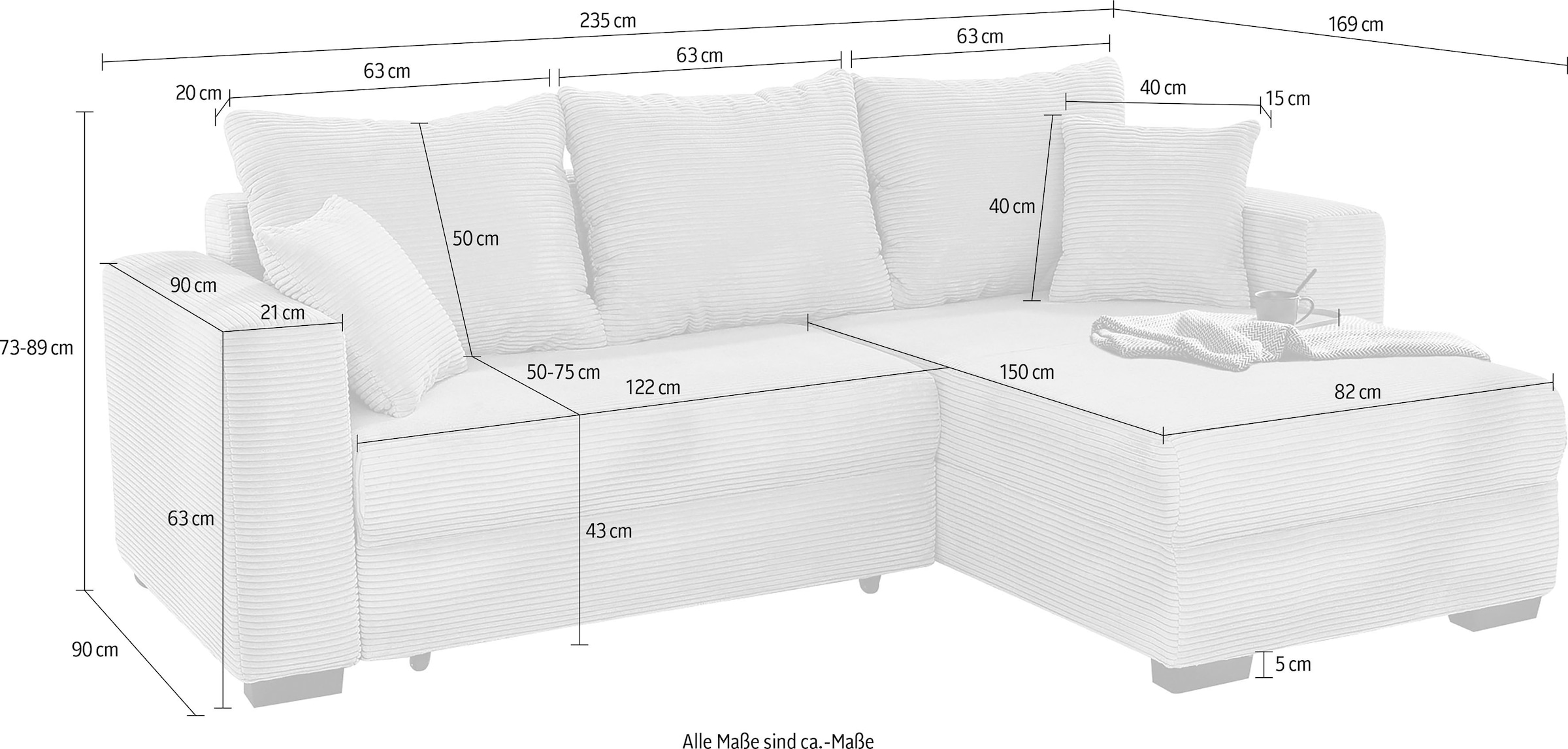 Jockenhöfer Gruppe Ecksofa »Elmau, L-Form, Breite 235cm«, inkl. Bettfunktion, Bettkasten, Ottomane links/rechts montierbar
