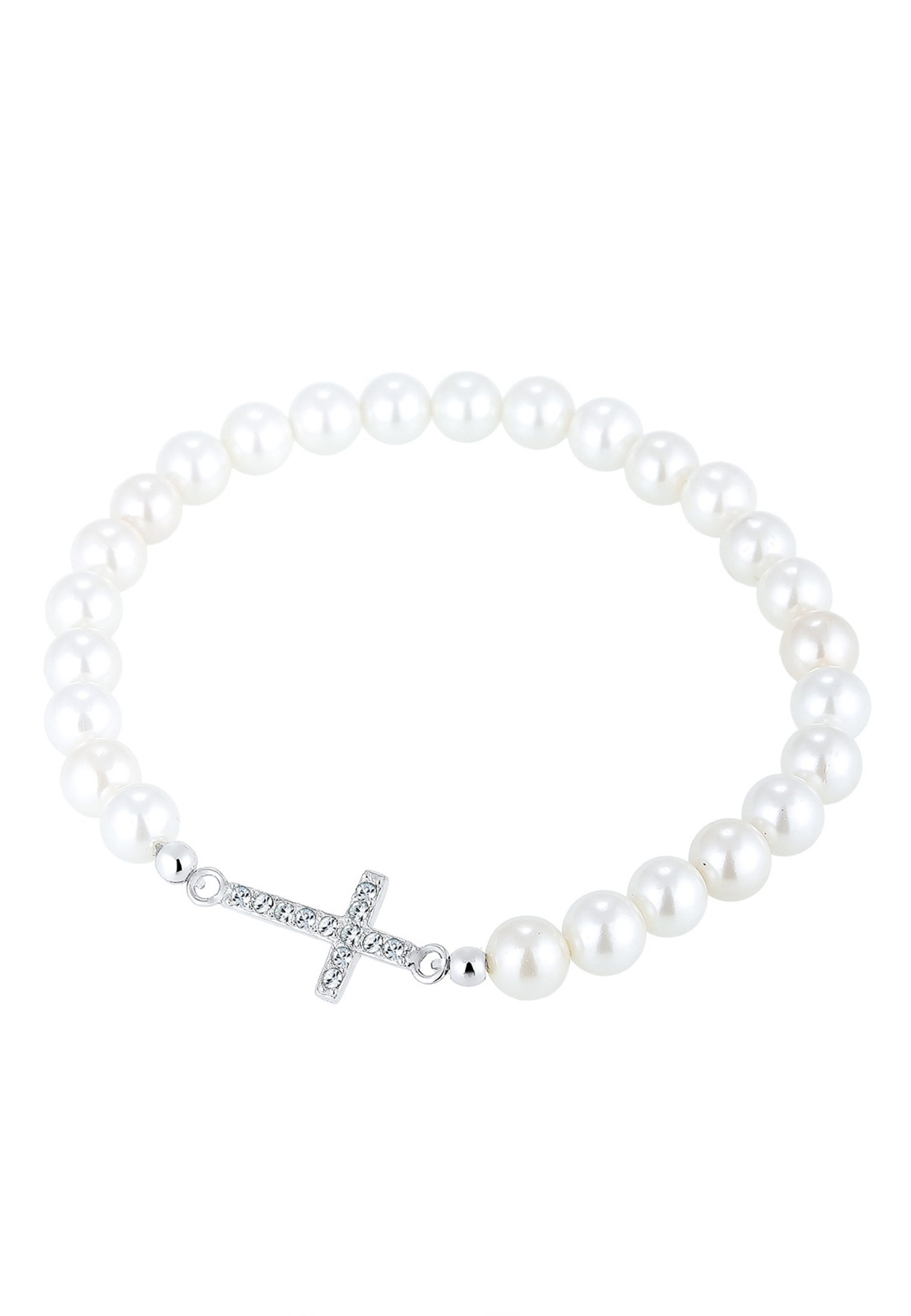 Elli Armkette »Armband Perlen Kreuz Glas Kristalle Weiß 925 Sterling Silber«