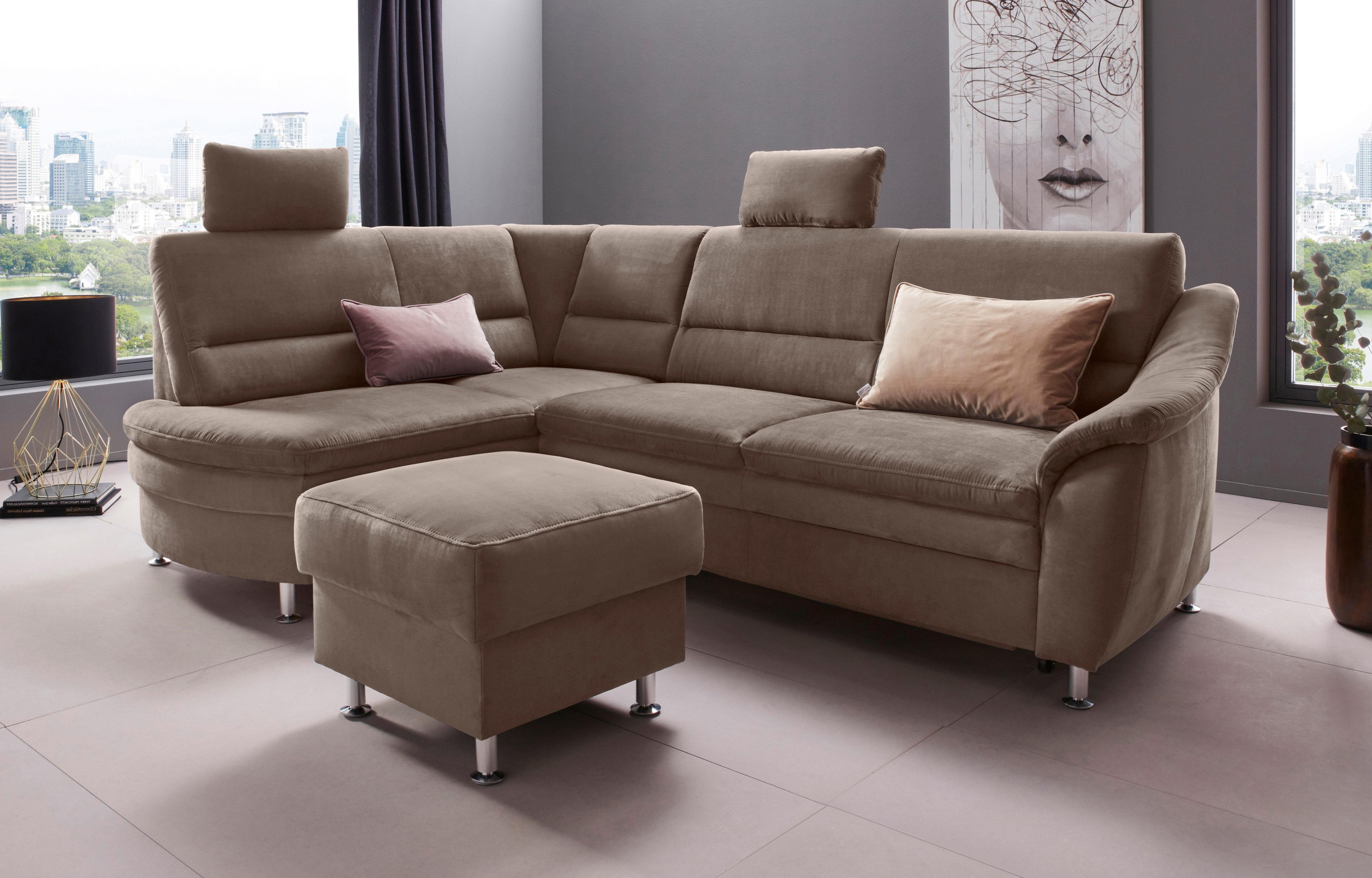 Places of Style Ecksofa »Cardoso L-Form«, Federkern, wahlweise mit Bett, Schubkasten