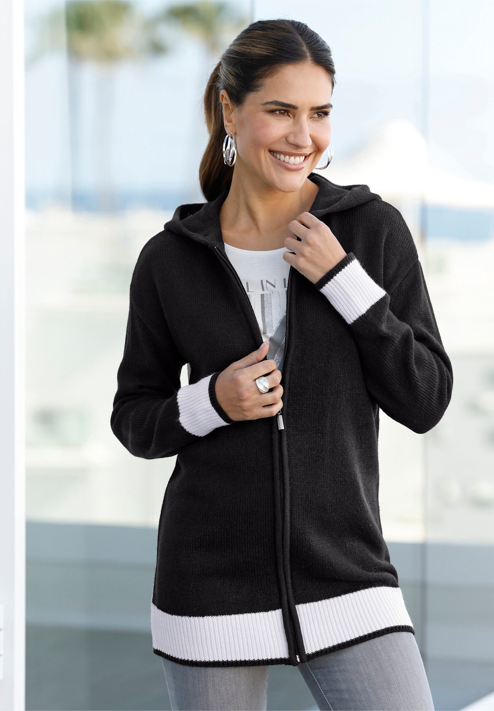 Sieh an! Strickjacke »Long-Strickjacke Longstrickjacke mit Kontrasten«