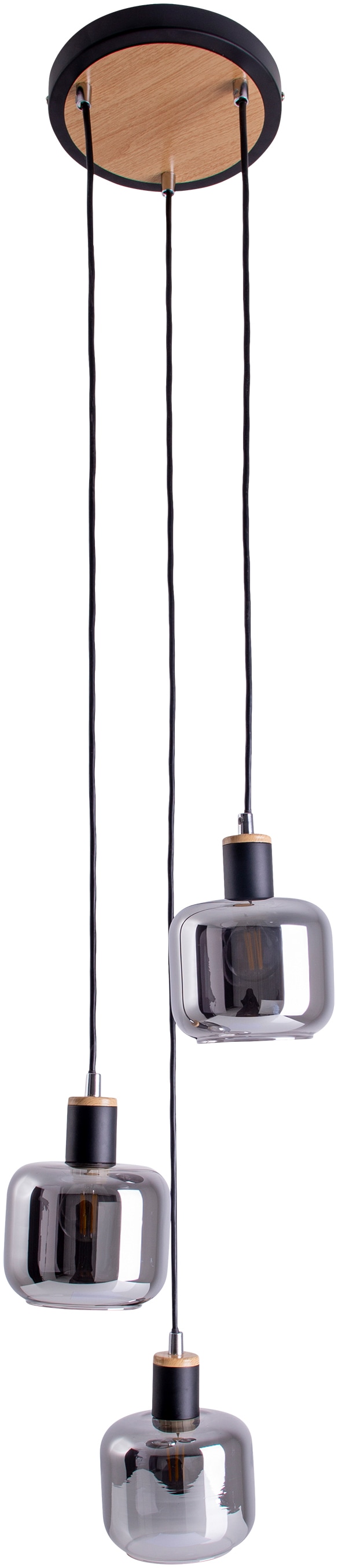 näve Pendelleuchte »Fumoso«, 3 flammig, Leuchtmittel E14 | ohne Leuchtmittel, Glasschirme dunkel getönt (rauchoptik) 3xE14 Höhe 123cm schwarz natur