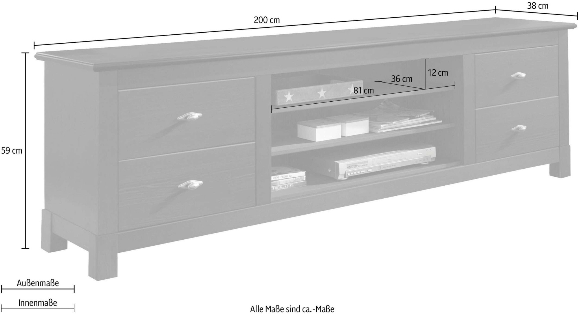OTTO home Lowboard »Rauna« Kommode, Breite 200 cm, FSC®-zertifiziertes Massivholz