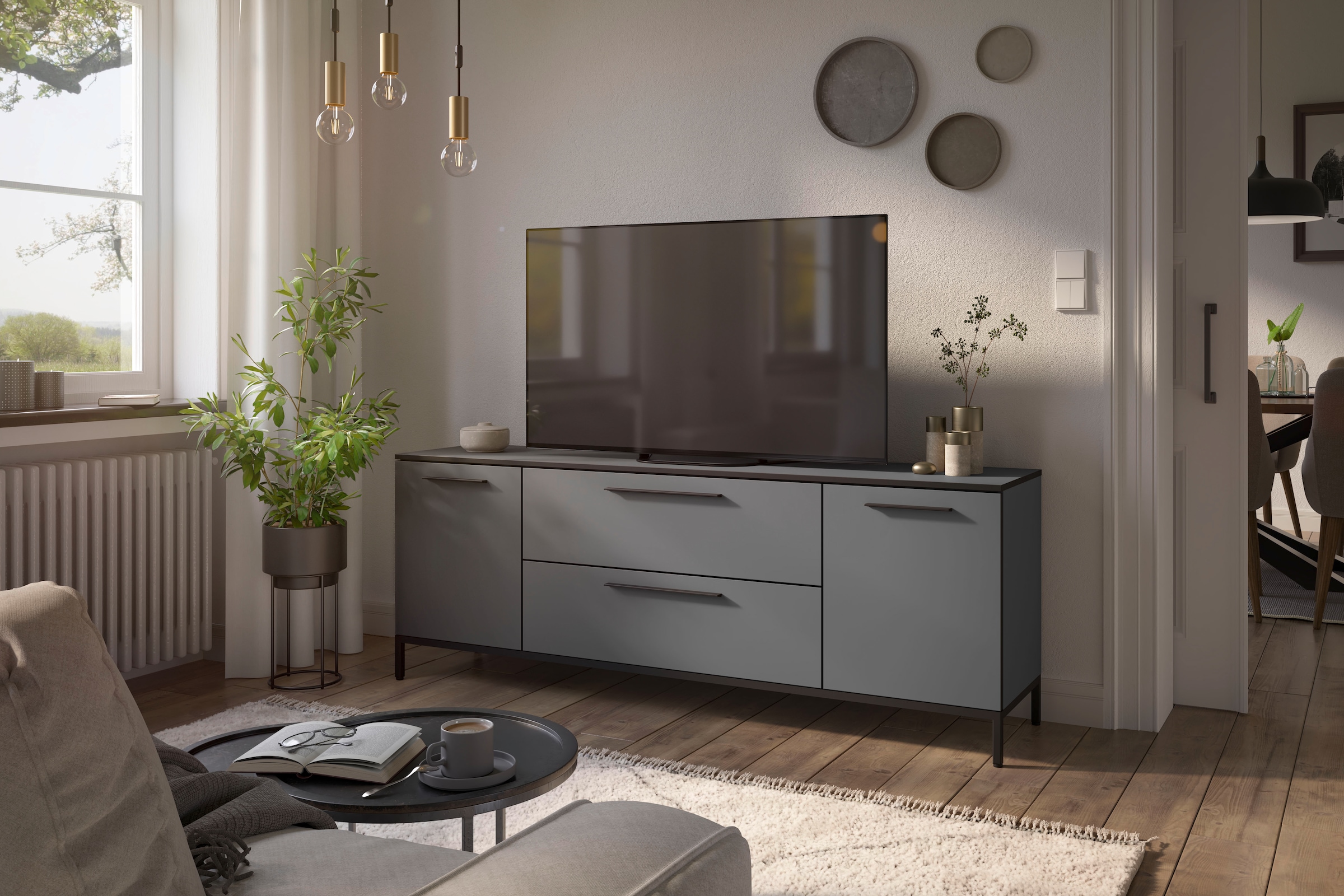 Manjana Möbel Lowboard »Lowboard mit Schwarz matten Metallgriffen«