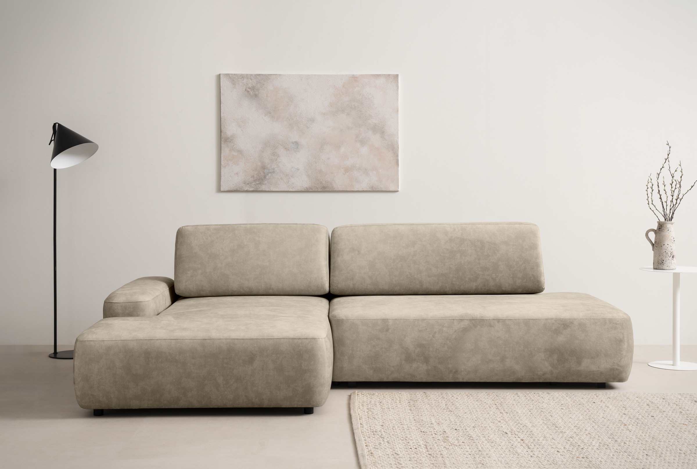 INOSIGN Ecksofa »TORGE, Schlafsofa Cord, Samtvelours u. Strukur fein, Couch in L-Form«, Schlaffunktion und Bettkasten, Liegefläche: 210x125 cm, neues Design