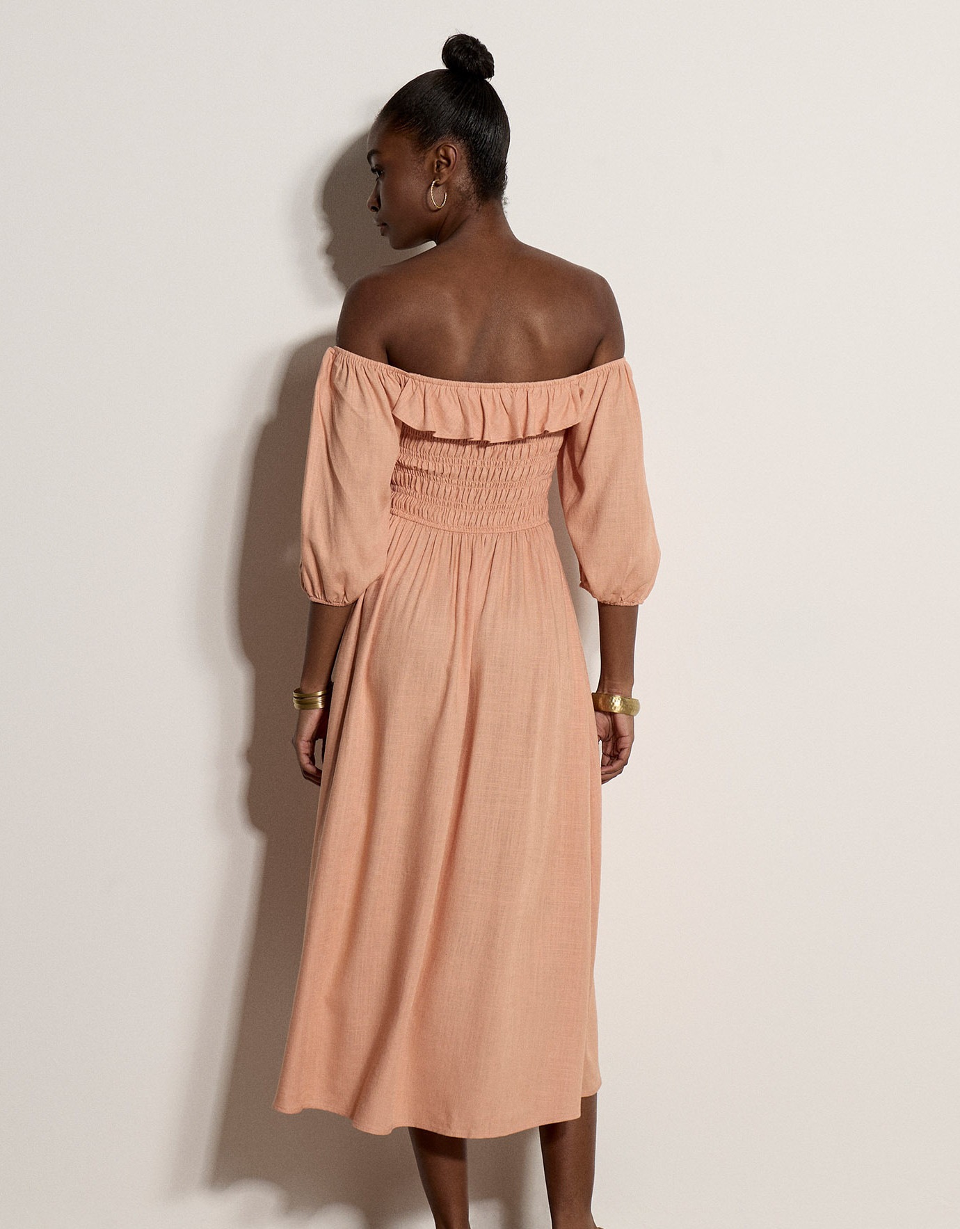 Apricot Maxikleid »Langes Kleid mit Bardot-Ausschnitt« mit Raffungen
