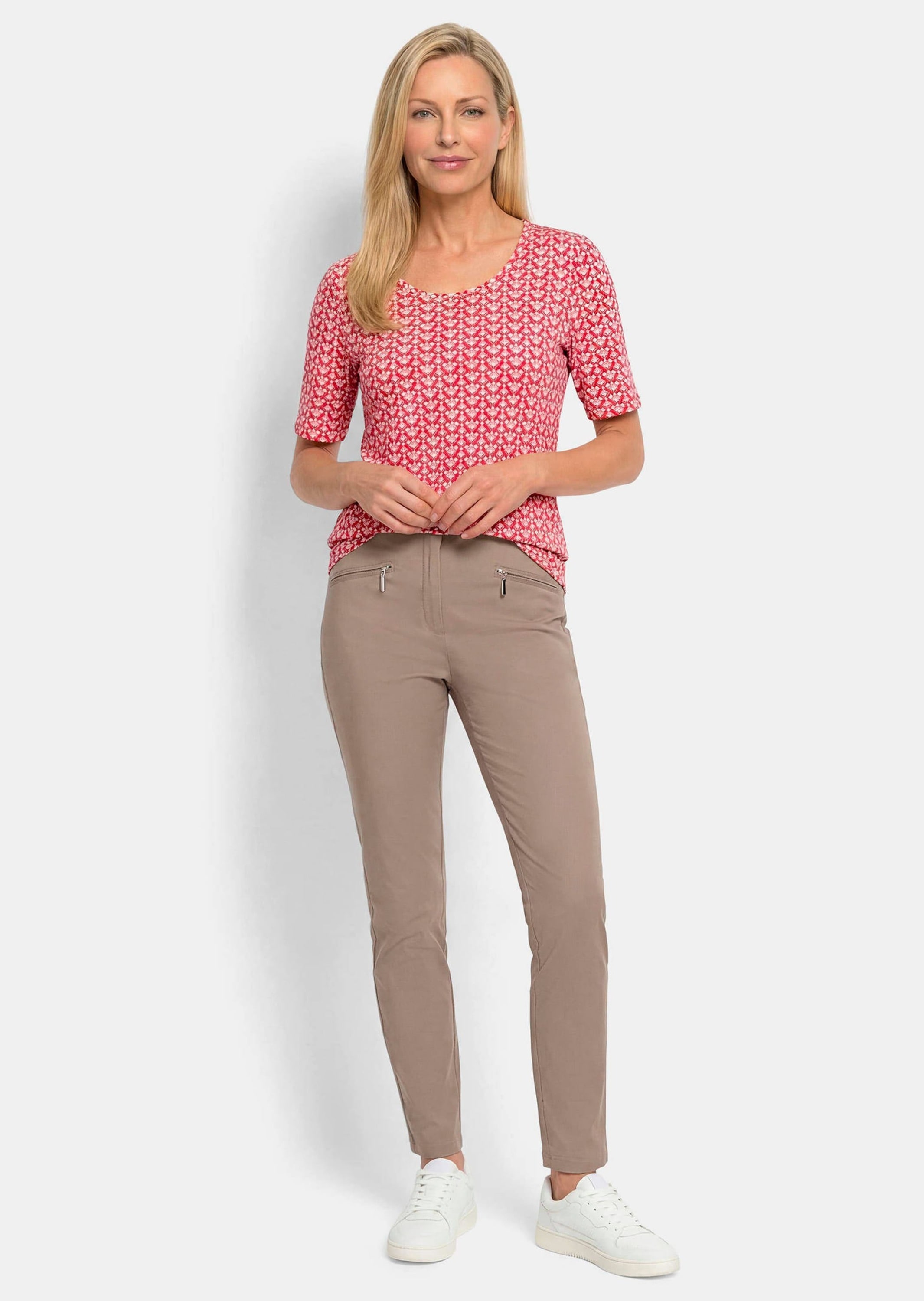 GOLDNER Kurzarmshirt »Jersey-Shirt mit Minimal-Rautenmuster« stretchbequemer Viskosejersey