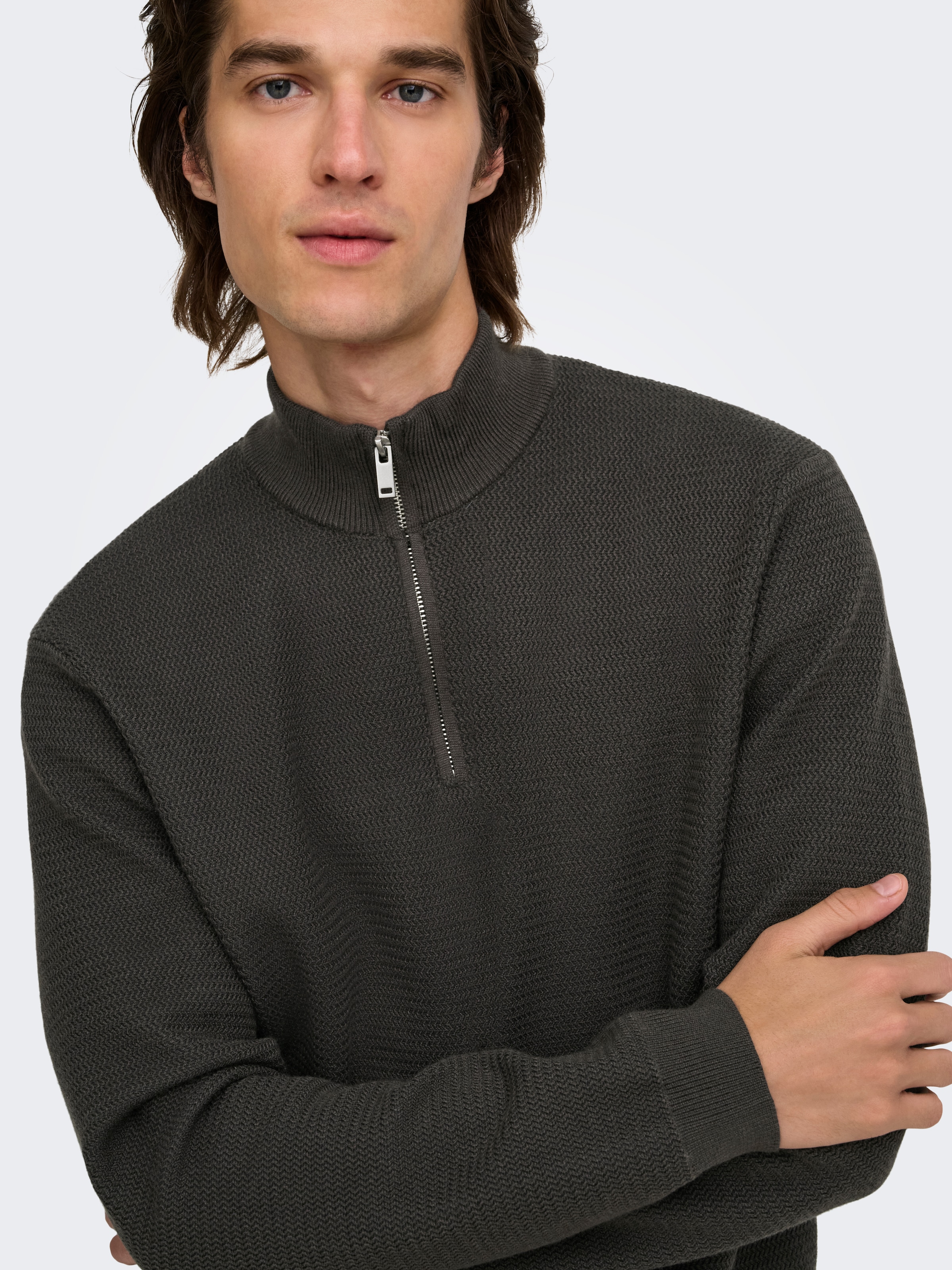 ONLY & SONS Troyer »ONSCARTER REG JAQUARD 1/2 ZIP OTL« Viskosemischung, regular fit
