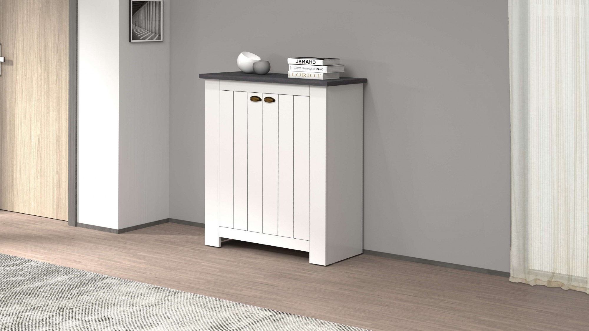 INOSIGN Schuhschrank »FIGO, Made in Italy – Schuhkommode,Schuhregal für ca. 20 Paar Schuhe«, (1 St.), 4-Türig, Siebdruck-dekorative Fräsungen, 10 Fächer, Breite 84 cm