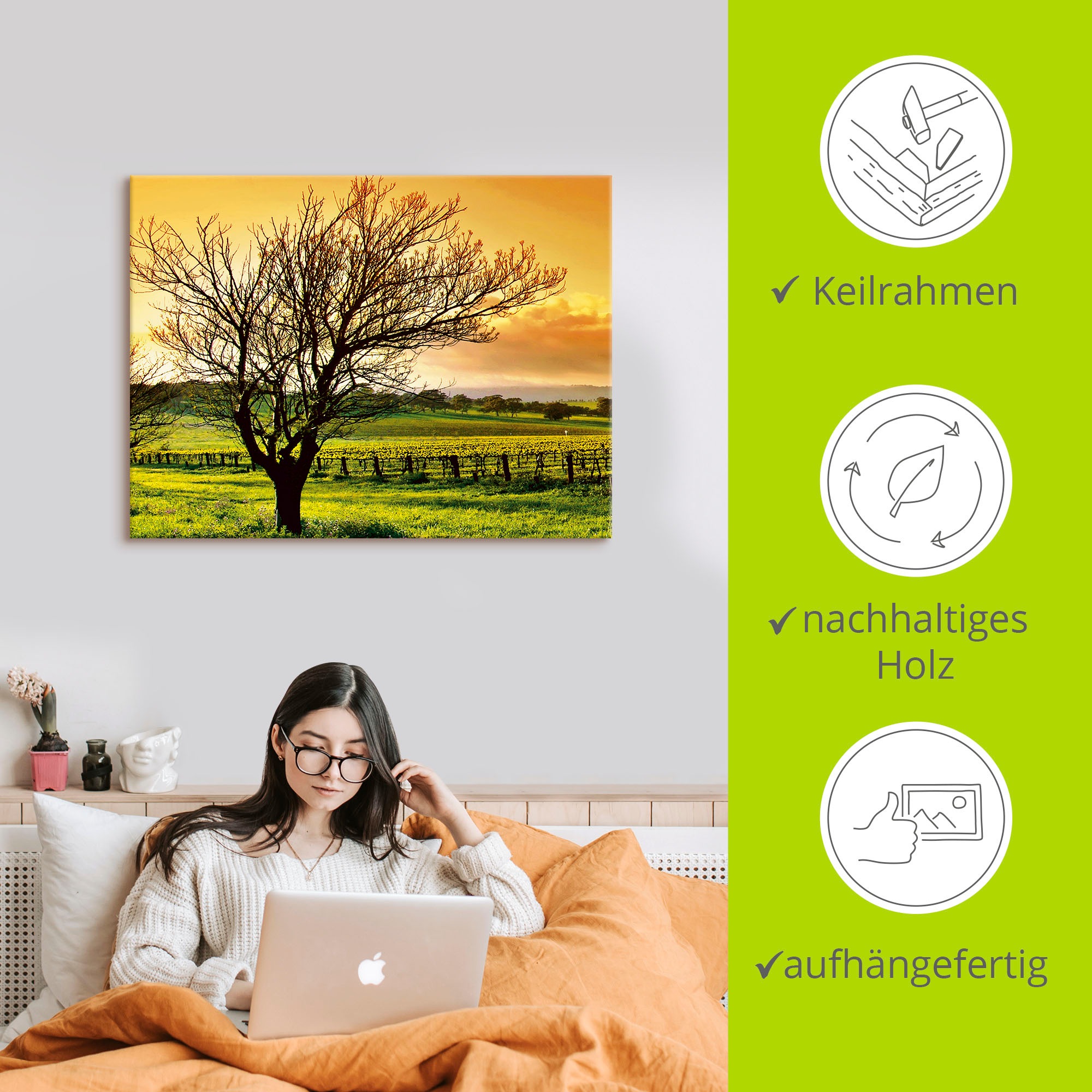 Artland Leinwandbild »Landschaft mit Weinbergen« Felder 1 Stk. tlg. auf Keilrahmen gespannt