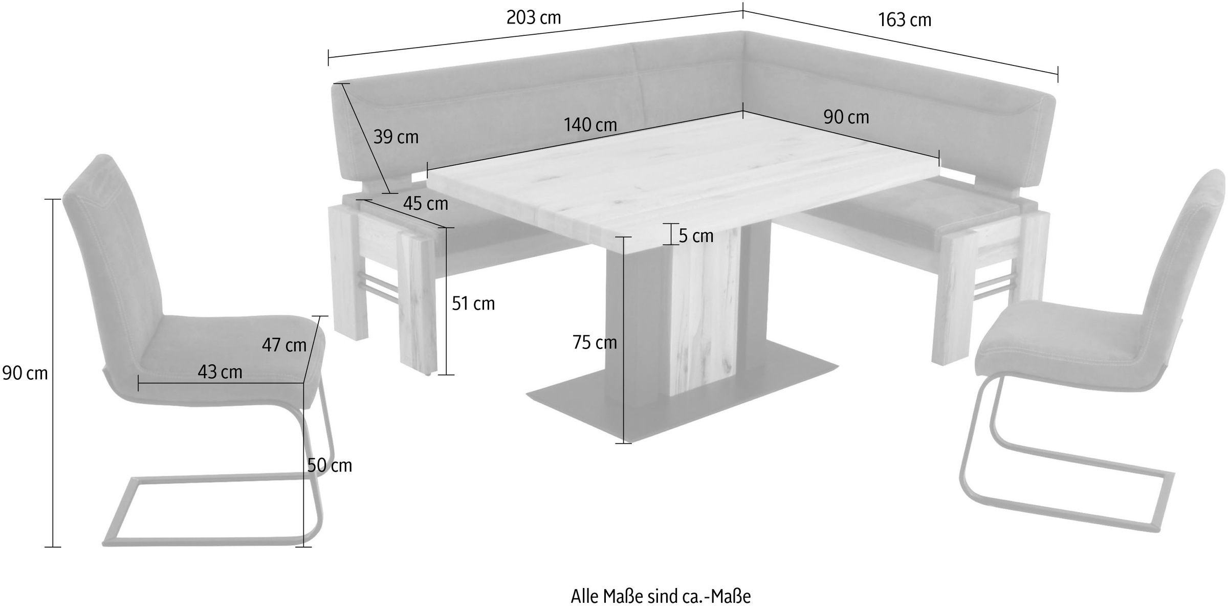 K+W Komfort & Wohnen Eckbankgruppe »Floyd« Set, 5 Stk. tlg. Stauraum-Eckbank, wahlweise rechts oder links langer Schenkel 203cm