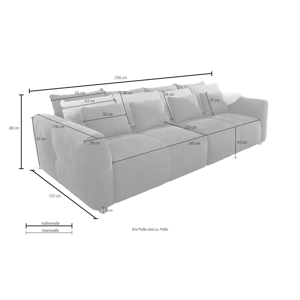 Jockenhöfer Gruppe Big-Sofa Gulliver, mit Federkernpolsterung und 12 Kissen