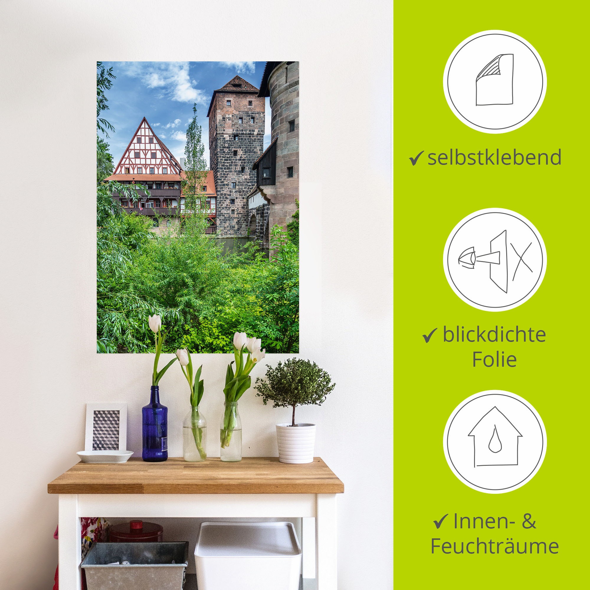 Artland Wandbild »NÜRNBERG Weinstadel WasserturmHenkersteg«, Nürnberg, (1 St.), als Alubild, Leinwandbild, Wandaufkleber oder Poster in versch. Größen