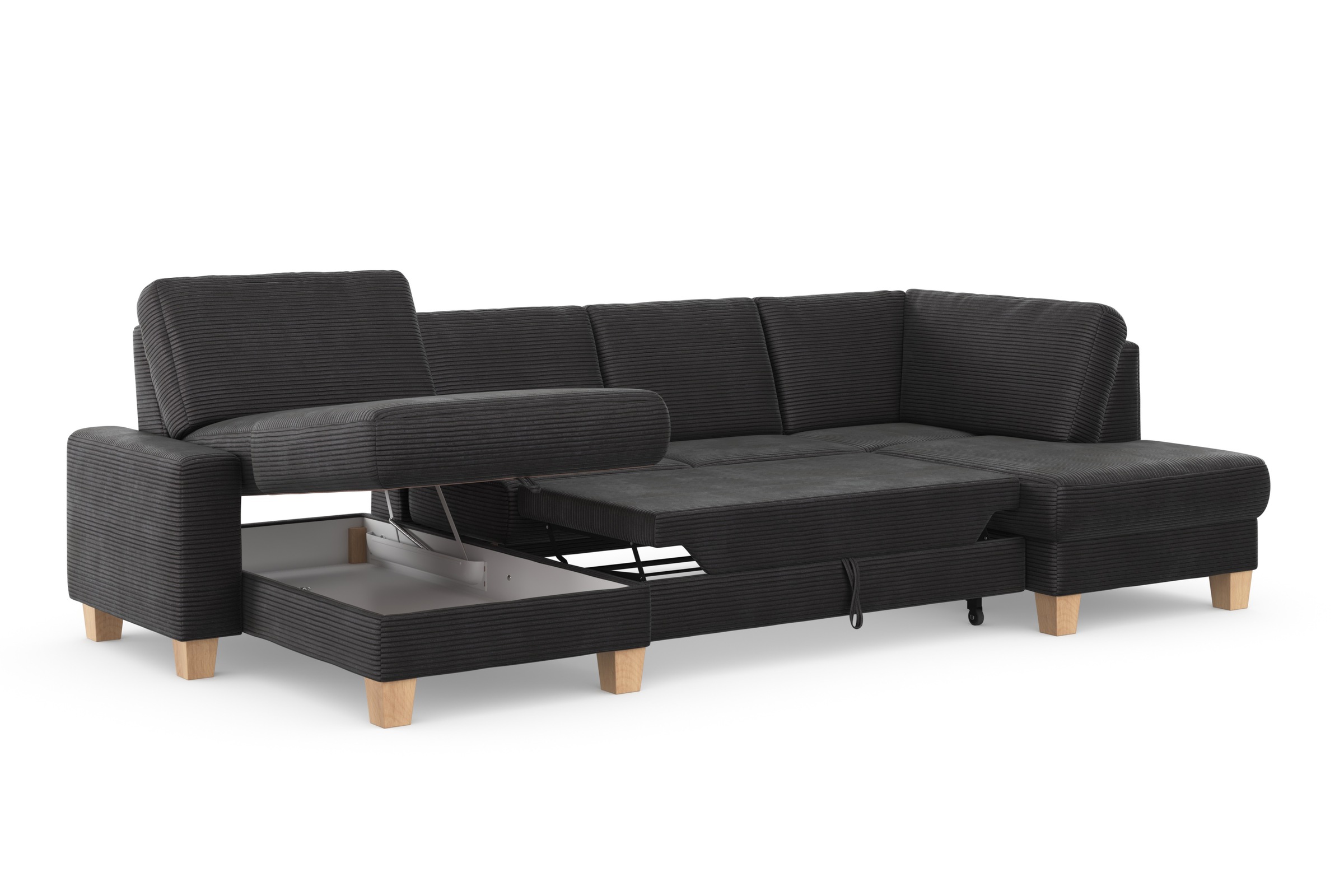 Home affaire Wohnlandschaft »Summer U-Form«, mit oder ohne Bettfunktion und Bettkasten, Cord-Bezug