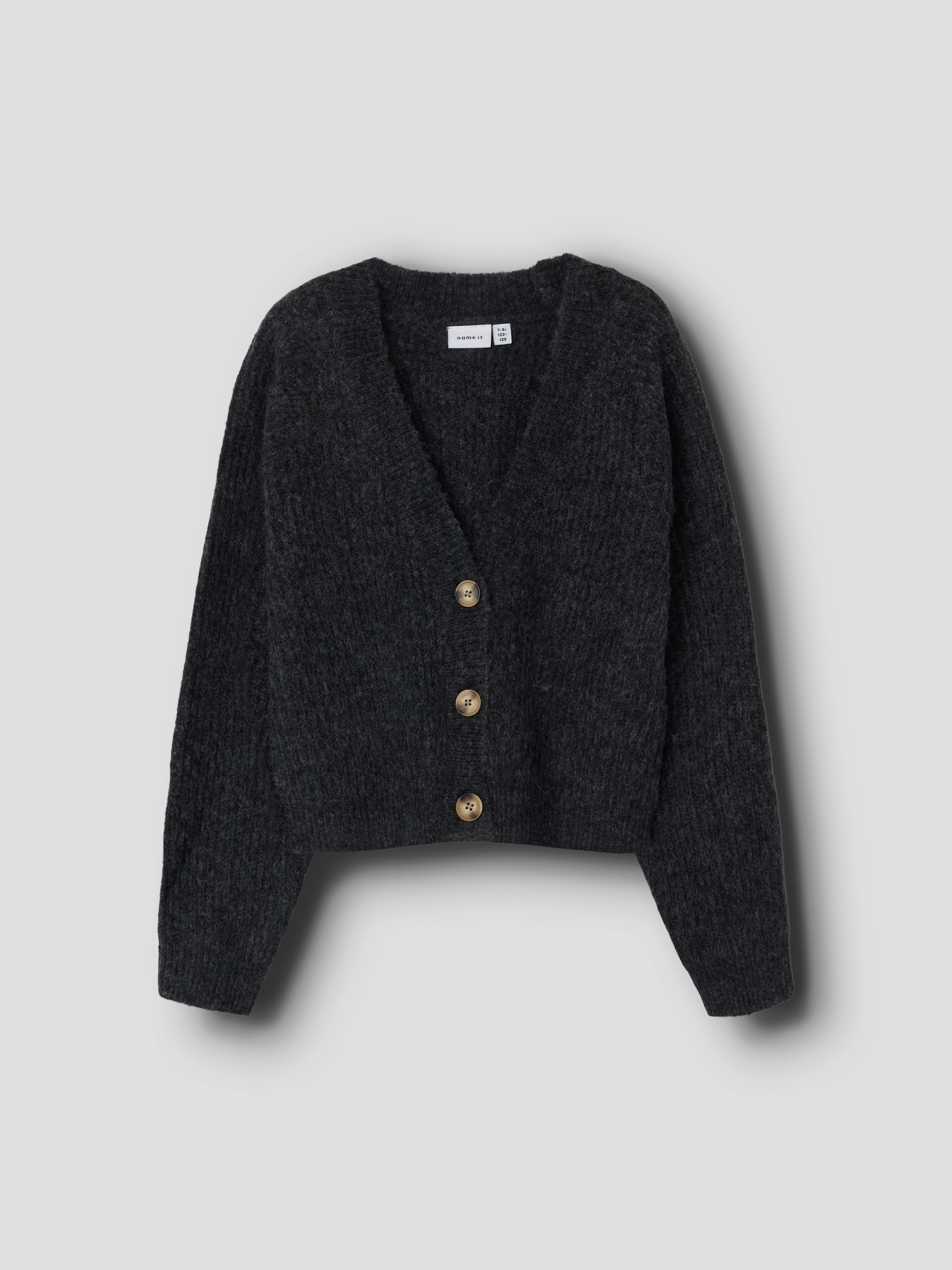 Name It Strickjacke »NKFHOLLY BOXY SHORT KNIT CARD NOOS« in modischer Boxy-Form, mit tiefem V-Ausschnitt, Rippstrick