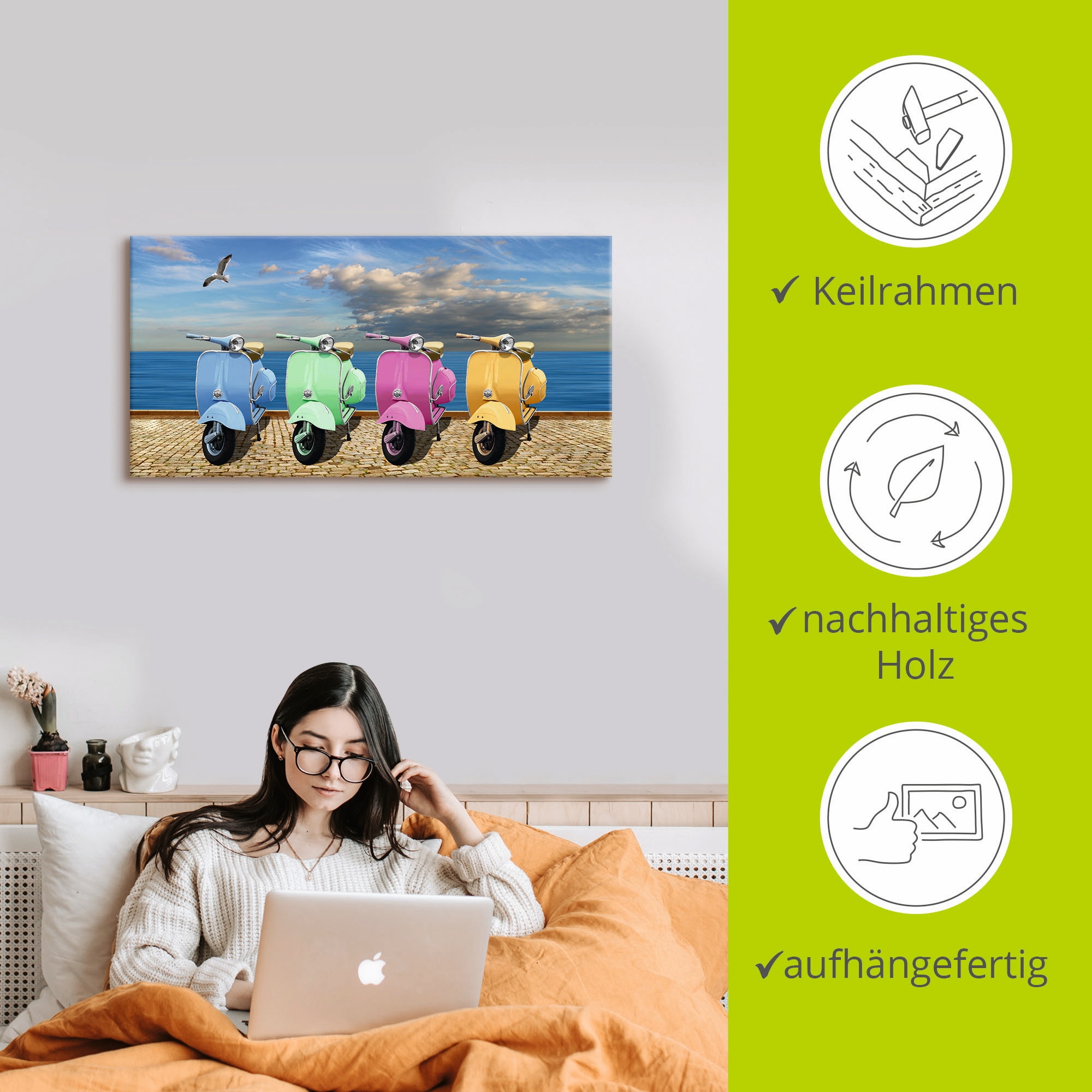 Artland Leinwandbild »Vespa-Roller in bunten Farben« Motorräder & Roller 1 Stk. tlg. als Leinwandbild, Poster in verschied. Größen