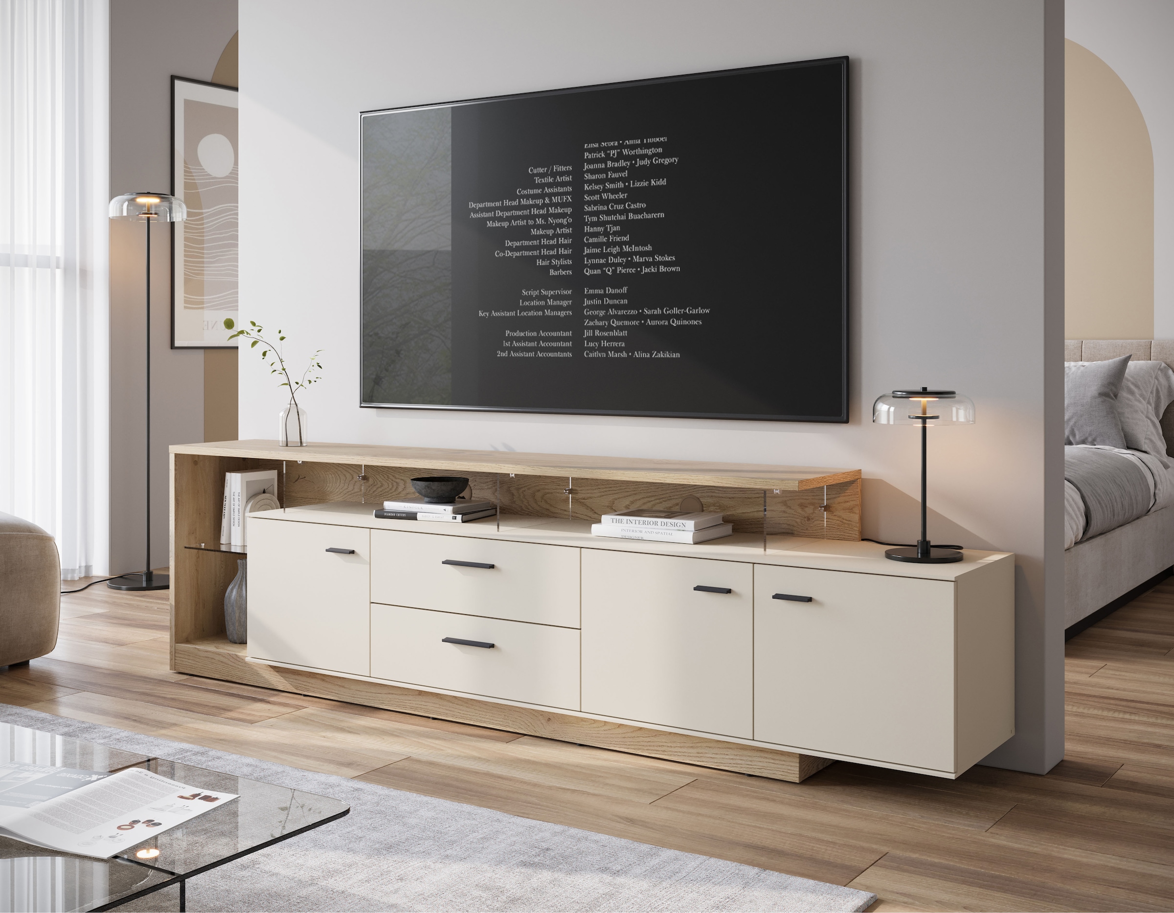 Home affaire Lowboard modernses Lowboard, Breite ca.236,4, 2 Türen und 2 Schubkasten