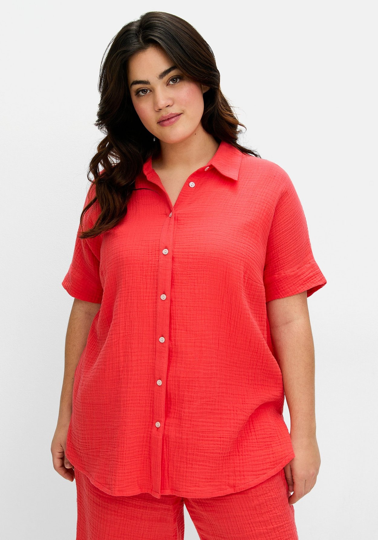 Sheego Hemdbluse »Kurzärmlige Hemdbluse aus weicher Musselin-Qualität«