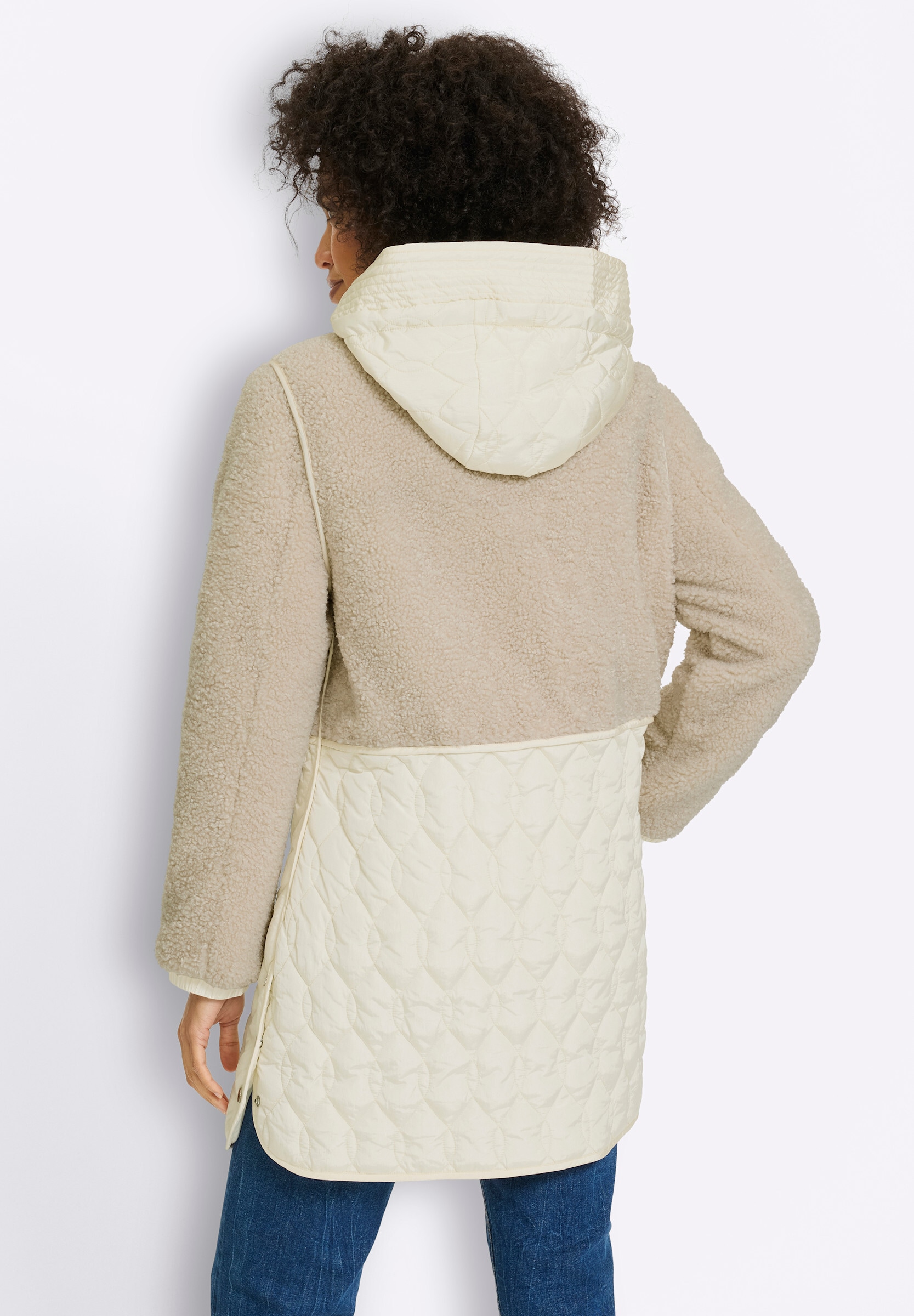 heine Steppjacke »Longjacke Longjacke Materialmix aus Teddy und Stepp« mit Kapuze