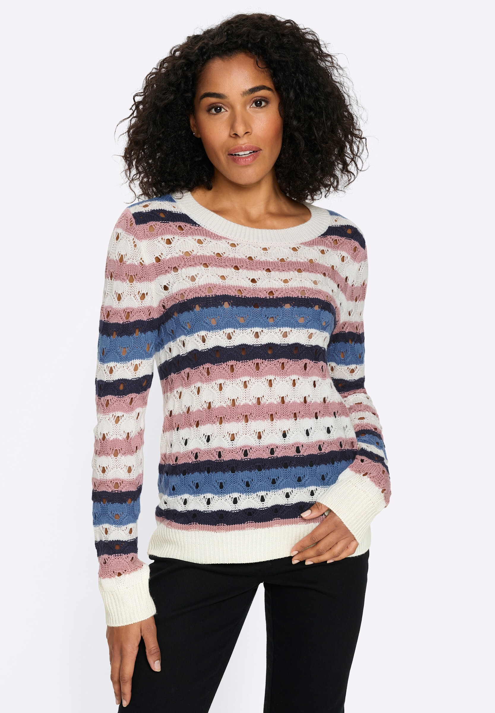Sieh an! Strickpullover »Ajour-Pullover Ajourpullover mit Streifen-Muster«