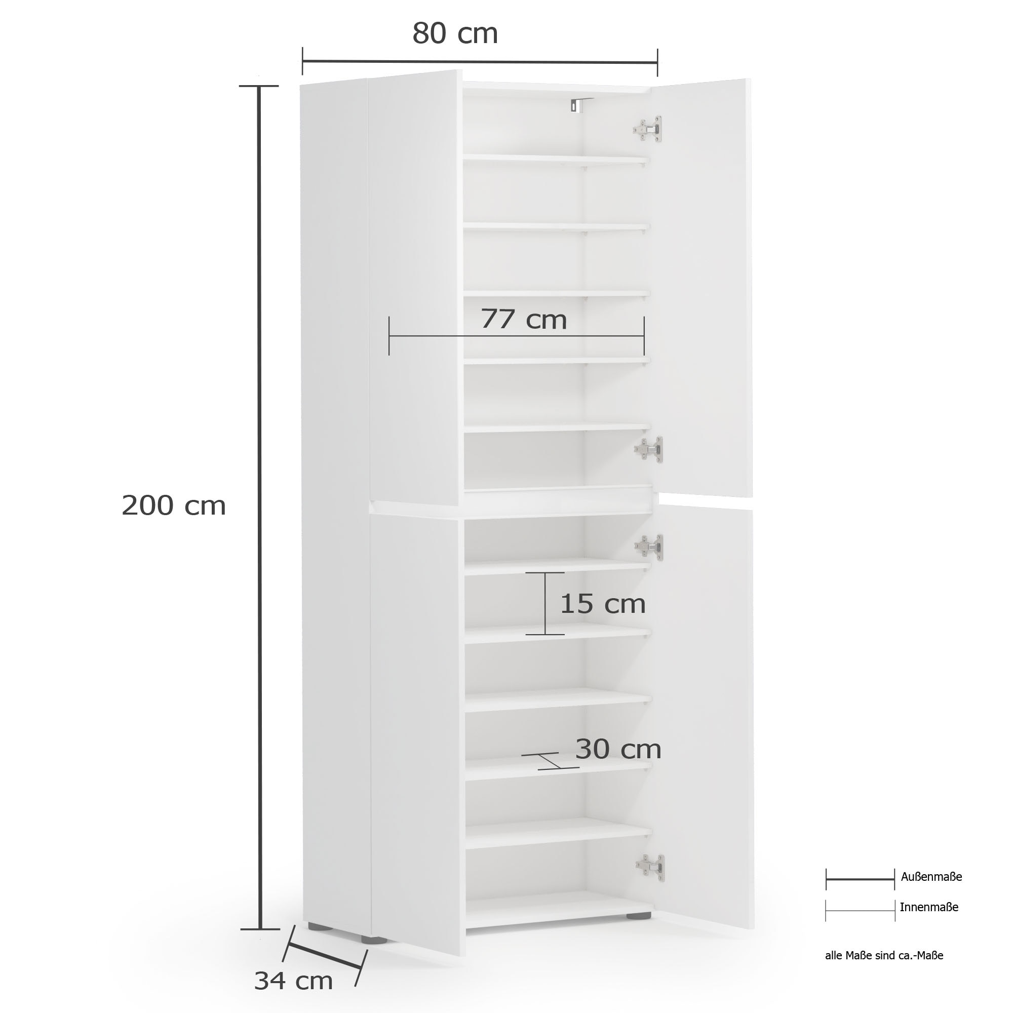 INOSIGN Schuhschrank »Mister,Schuhkommode,Schuhmöbel,Schuhablage,Schuhregal«, Breite 80 cm, Höhe 200 cm, Tiefe 34 cm, 4 Türen, 12 Fächer, 2 Spiegel