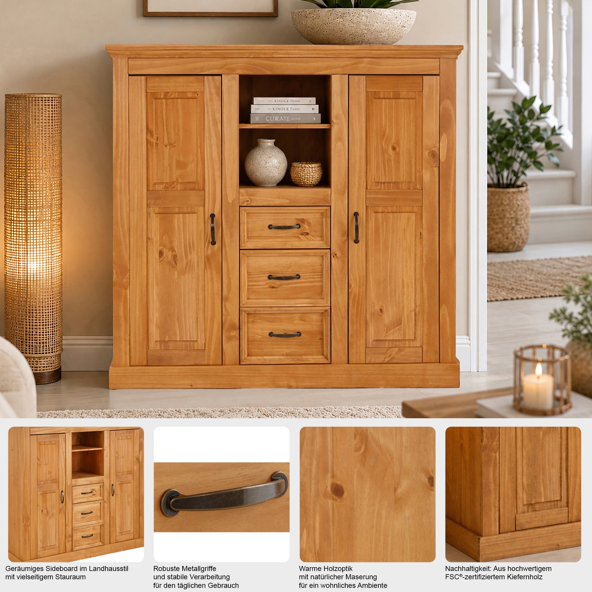 OTTO home Highboard »Selma« Stauraumschrank, Breite 130 cm