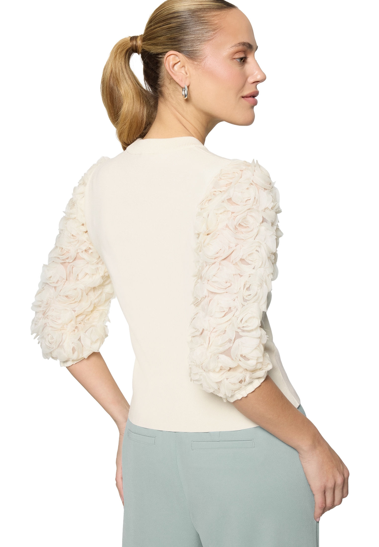 Zero Rundhalspullover »Feinstrickpullover mit 3D Blüten«