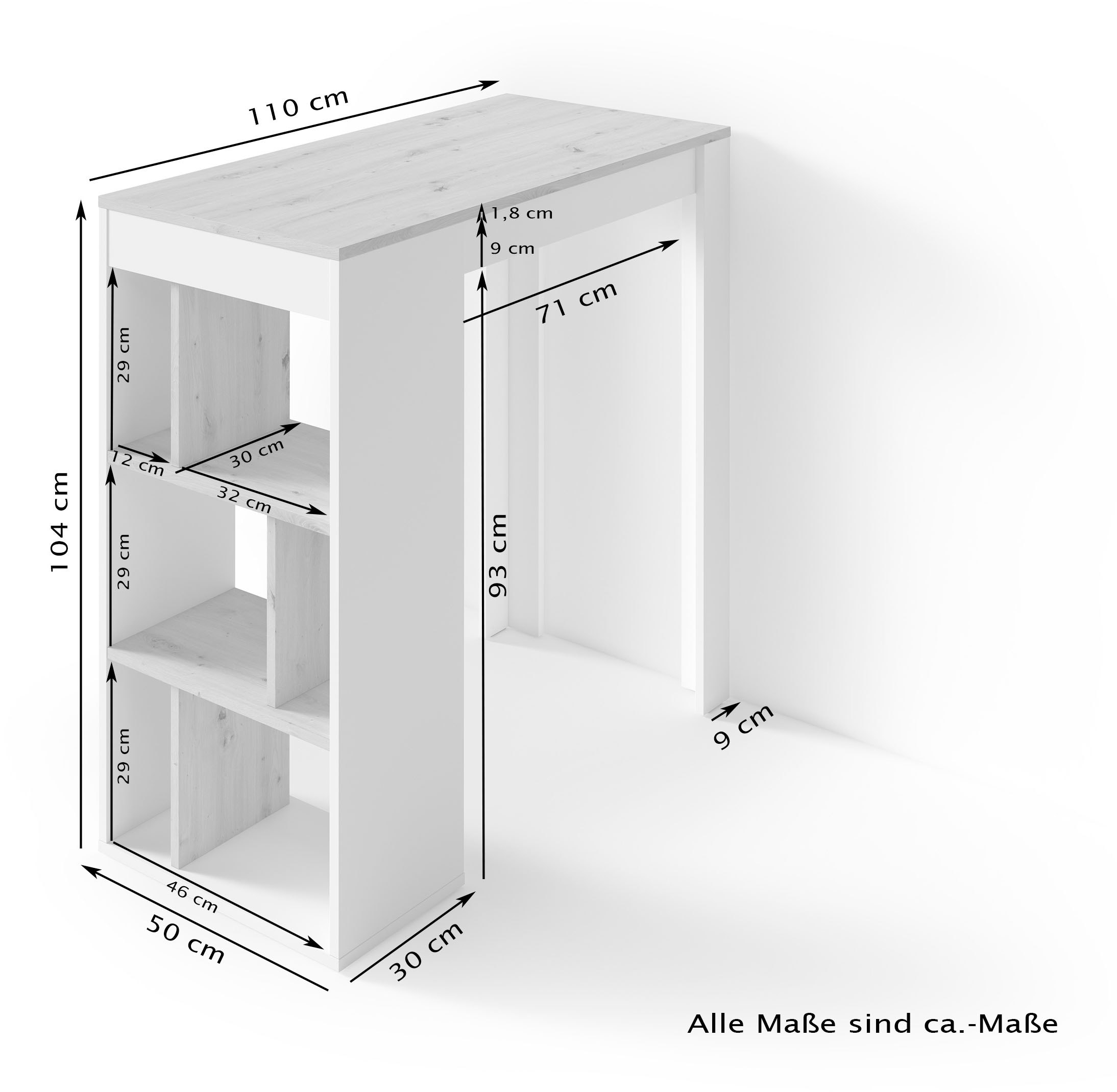 Homexperts Bartisch »Momo«, Breite 110 cm mit Regalfächern