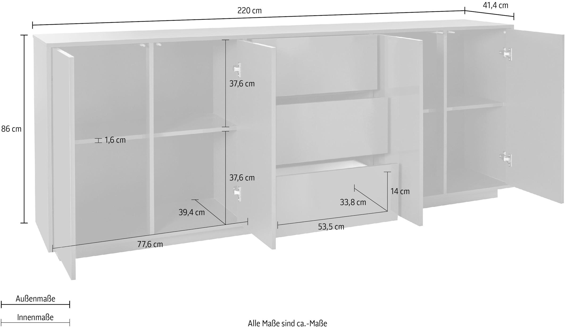 INOSIGN Sideboard »bloom«, Breite ca. 220 cm